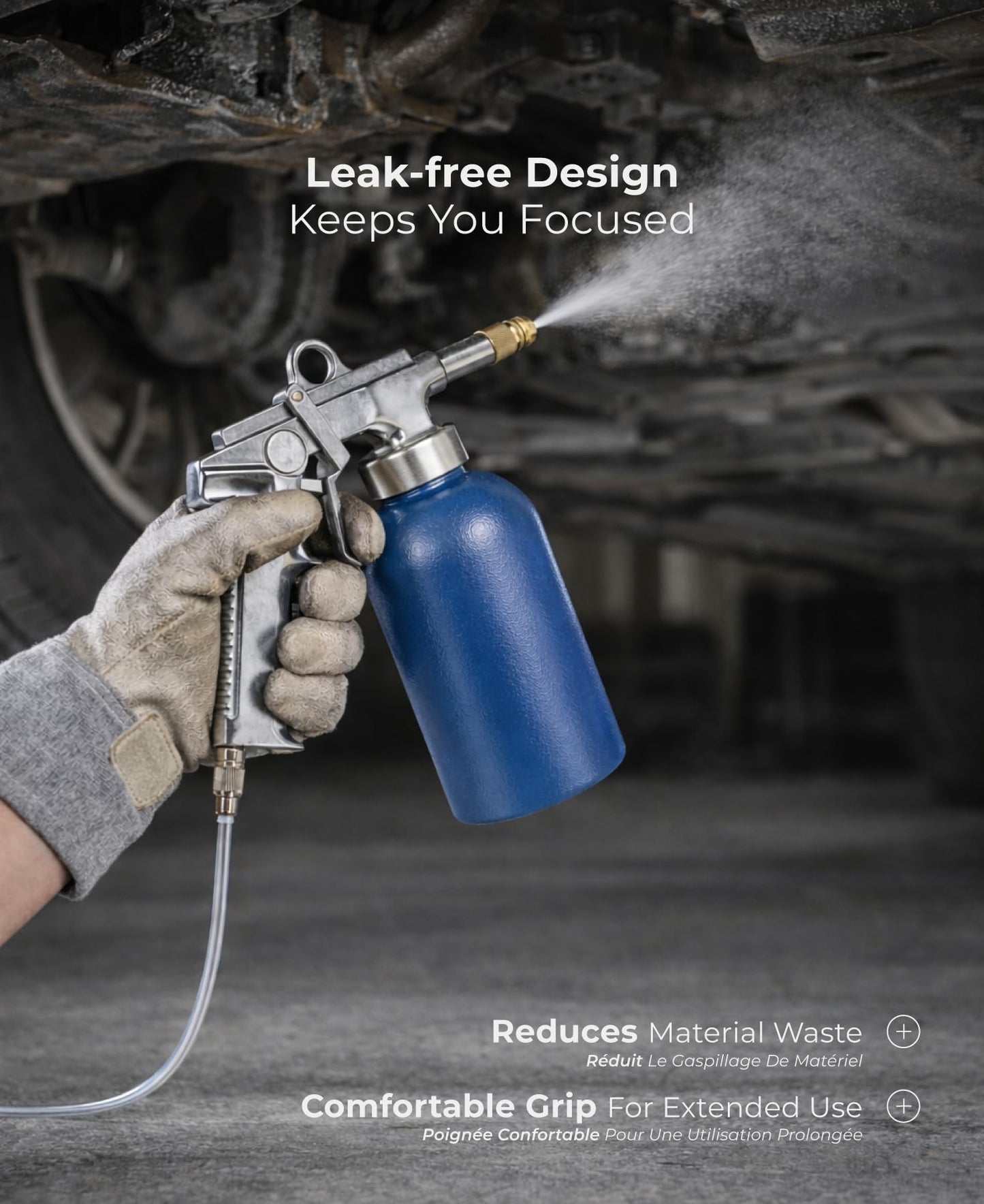 Caute Air Rust-Proofing Undercoating Spray Gun, 1100ml Cup, 58-87 PSI, with Two Flexible Wands and PTFE Thread Seal Tape
