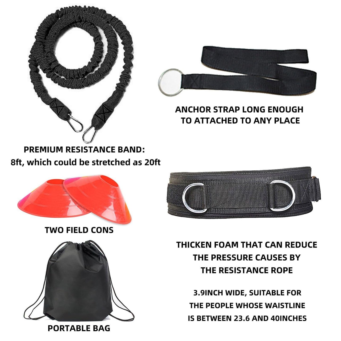Speed Training Equipment, Resistance Bungee Band Multi-Sport Resistance Training Kit Improve Speed Fitness Agility Power Speed Strength Vertical Jumping Basketball Tennis Football