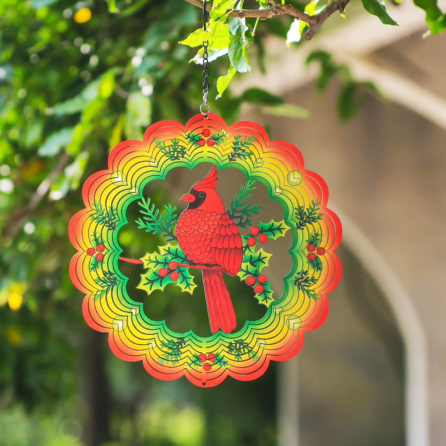 Cardinal Wind Spinners Cardinal Gifts for Women/Men 12 inch 3D Stainless Steel Hanging Wind Spinner Metal Bird Wind Catchers Kinetic Sculpture for Indoor/Outdoor Decor, Yard Art, Garden Decorations