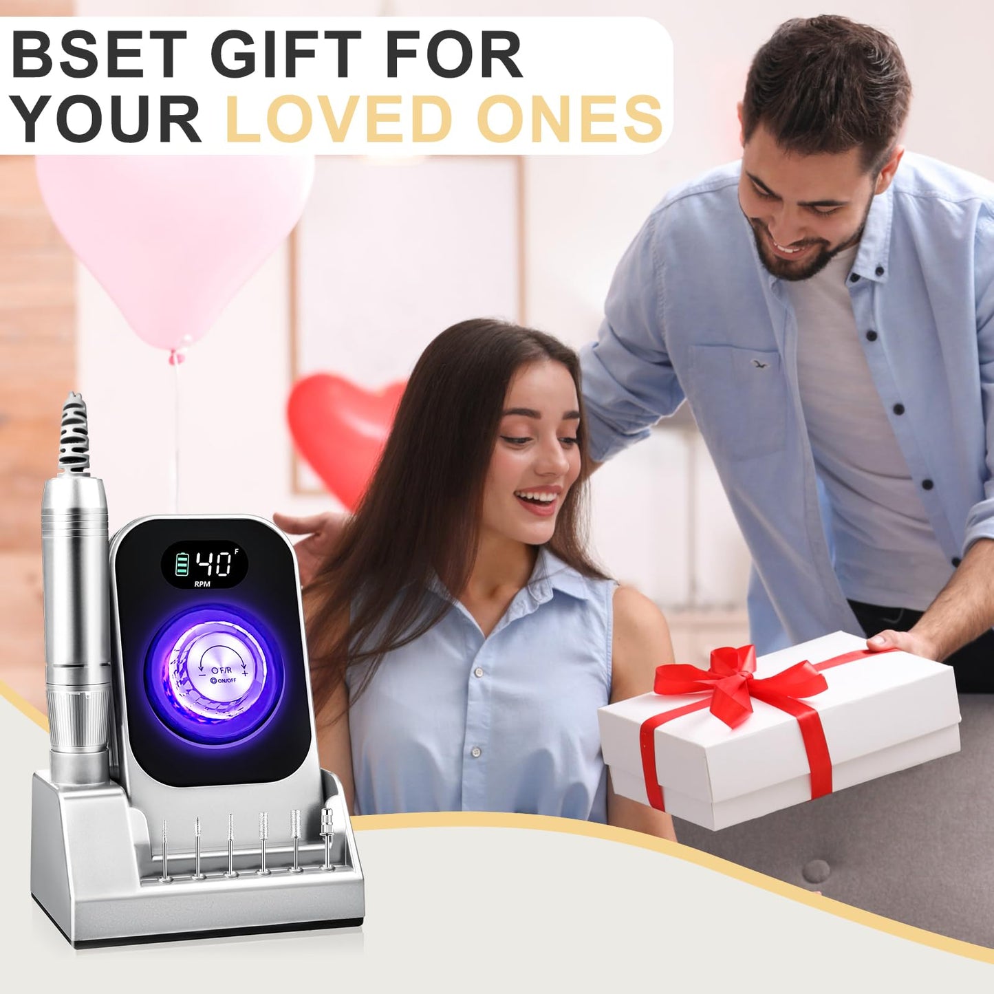 Professional Nail Drill, Urbuti 40000RPM Rechargeable Electric Nail Drill Machine with Base & 12 Drill Bit for Remove Gel Nail Polish Acrylic Nails Manicure for Salon Home(Gray)