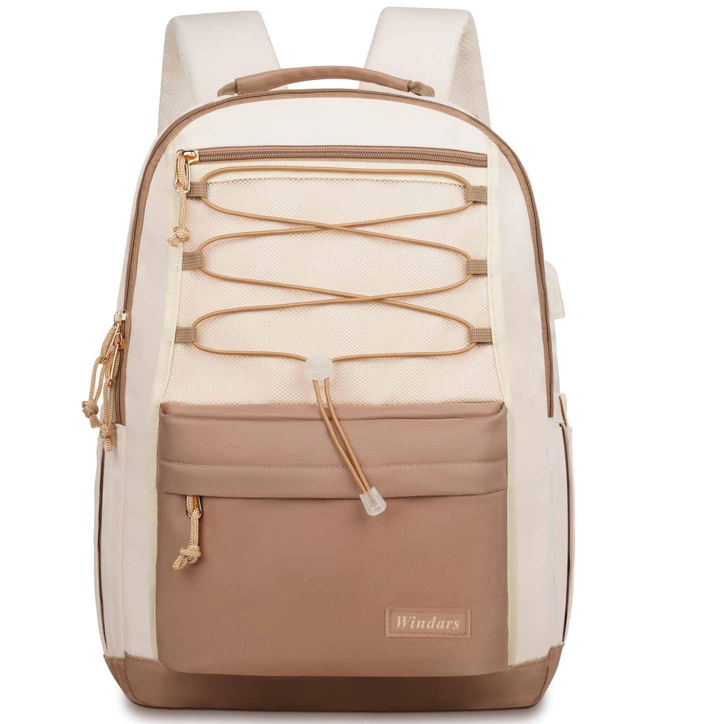 WINDARS School Backpack for Teens Girls, Aesthetic College Backpack Large Bookbag for Women Students Fashion 17.3 Inch Laptop Bag for Work Travel (Khaki Beige)