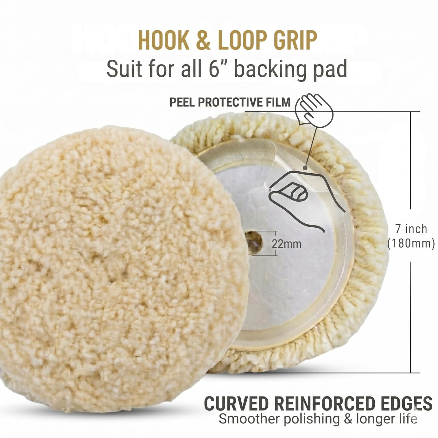 Woolous Wool Buffing Pads 7 Inch, 3 Pack - 100% Natural Wool Pads for Buffing, Polishing & Compounding Cars, Boats, Trucks & Motorcycles - Hook & Loop for Quick Attachment