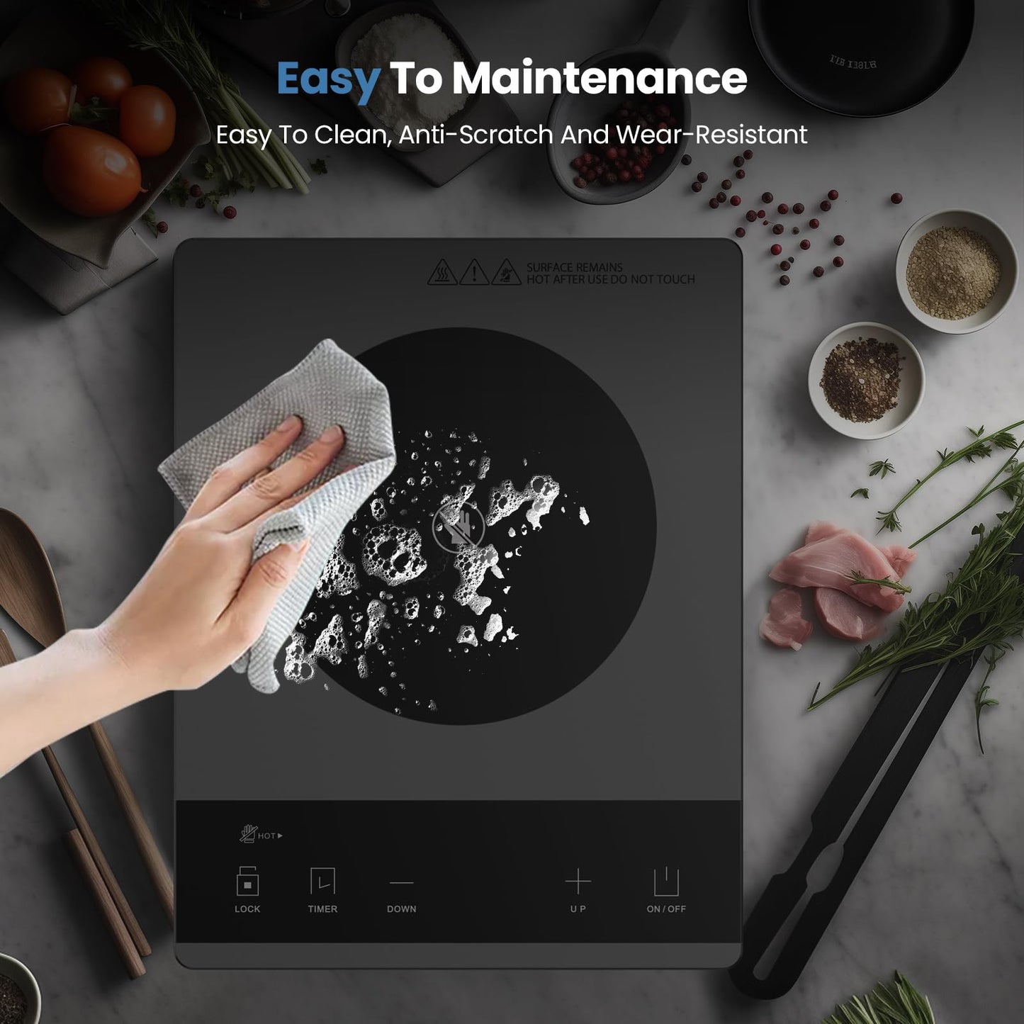 PAYISHO 1800W Hot plate Single Burner Portable Ceramic Cooktop For Cooking Ultra-Thin Stove Infrared Burner Cooker,24H Timer Child Safety Lock,Surface Compatible for All Cookware (Gray)