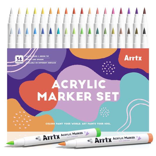 Arrtx Acrylic Paint Pens 36D,Brush Tip Acrylic Pens Acrylic Markers for Rock Painting,Wood,Ceramic,Glass,Canvas, Art Supplies for Artists, Drawing, Coloring, DIY Crafts