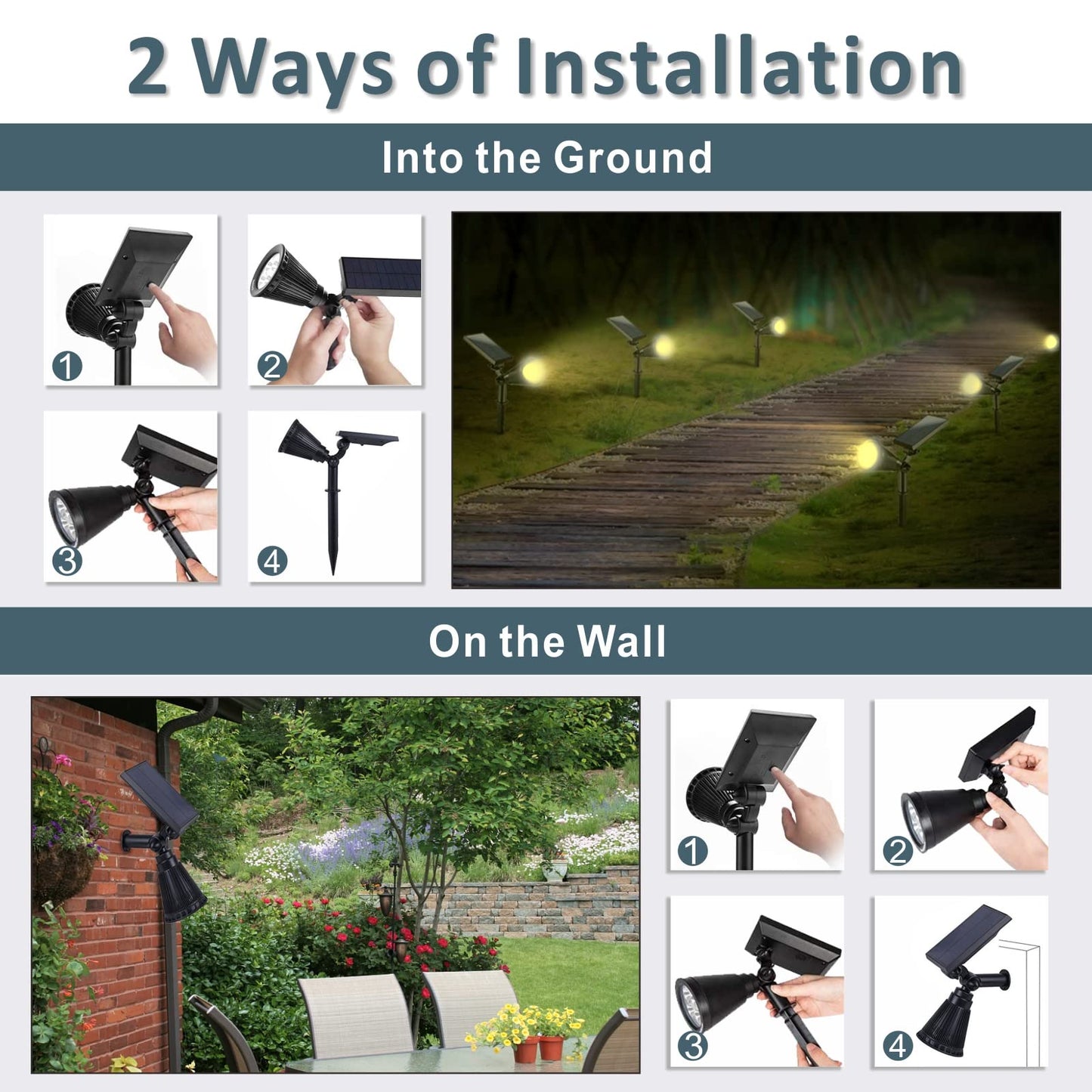 Solar Spotlights Outdoor Bright 7-LEDs Spot Light, Landscape Dusk-to-Down Waterproof Flagpole Lights Solar Powered, Adjustable Garden Lumiere Solaire Exterieur Spot for Halloween, Pathway(2pcs,Yellow)