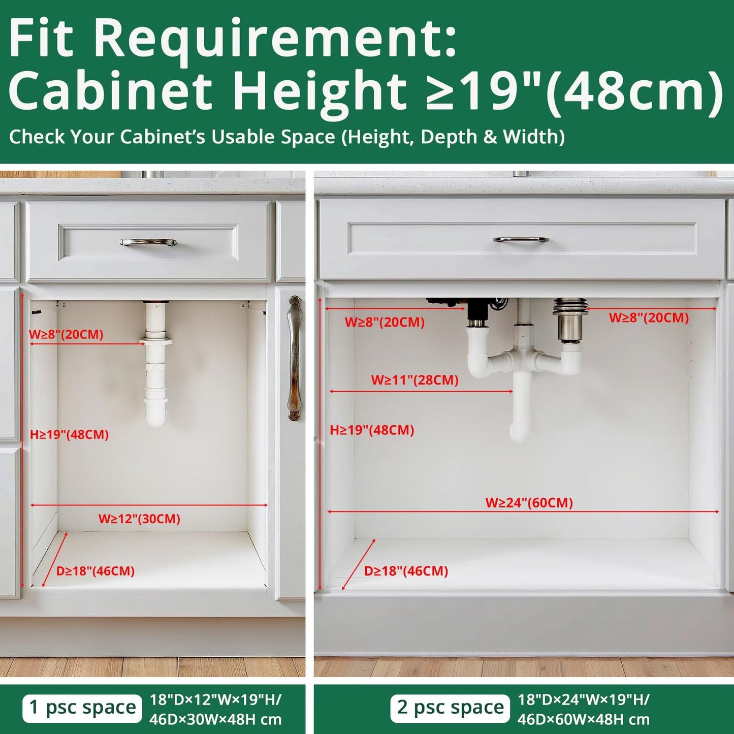 Under Sink Organizer 1-Pack, 27kg Load Smooth Glide Pull Out Drawer & 2-Tier Slide Out Shelf - Under Cabinet Storage for Kitchen & Bathroom, Rust-Resistant Steel, Fits Height≥48cm Depth≥46cm