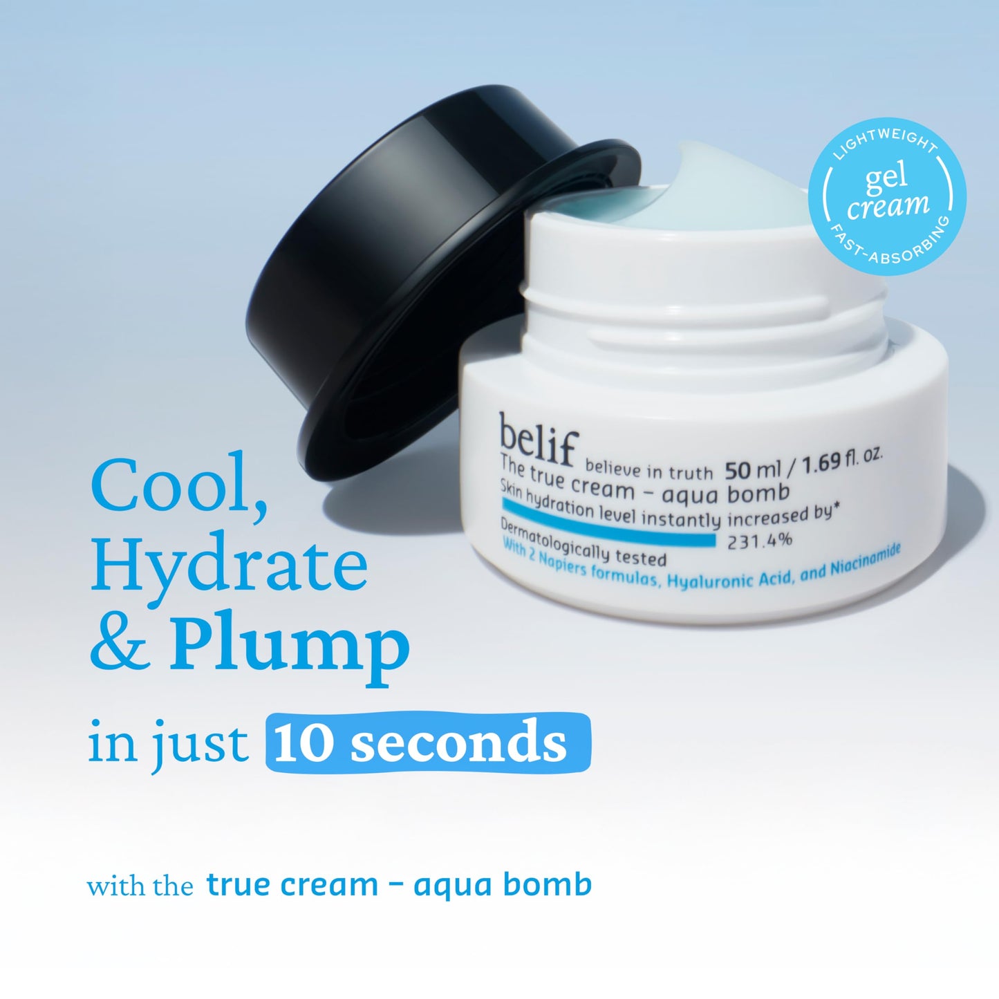 belif The True Cream Aqua Bomb 100ml, Daily Lightweight Facial Moisturizer, Hydrating & Plumping Face Cream, Hyaluronic Acid, Niacinamide, Squalane, For All Skin Types, No Mineral Oil Korean Skin Care