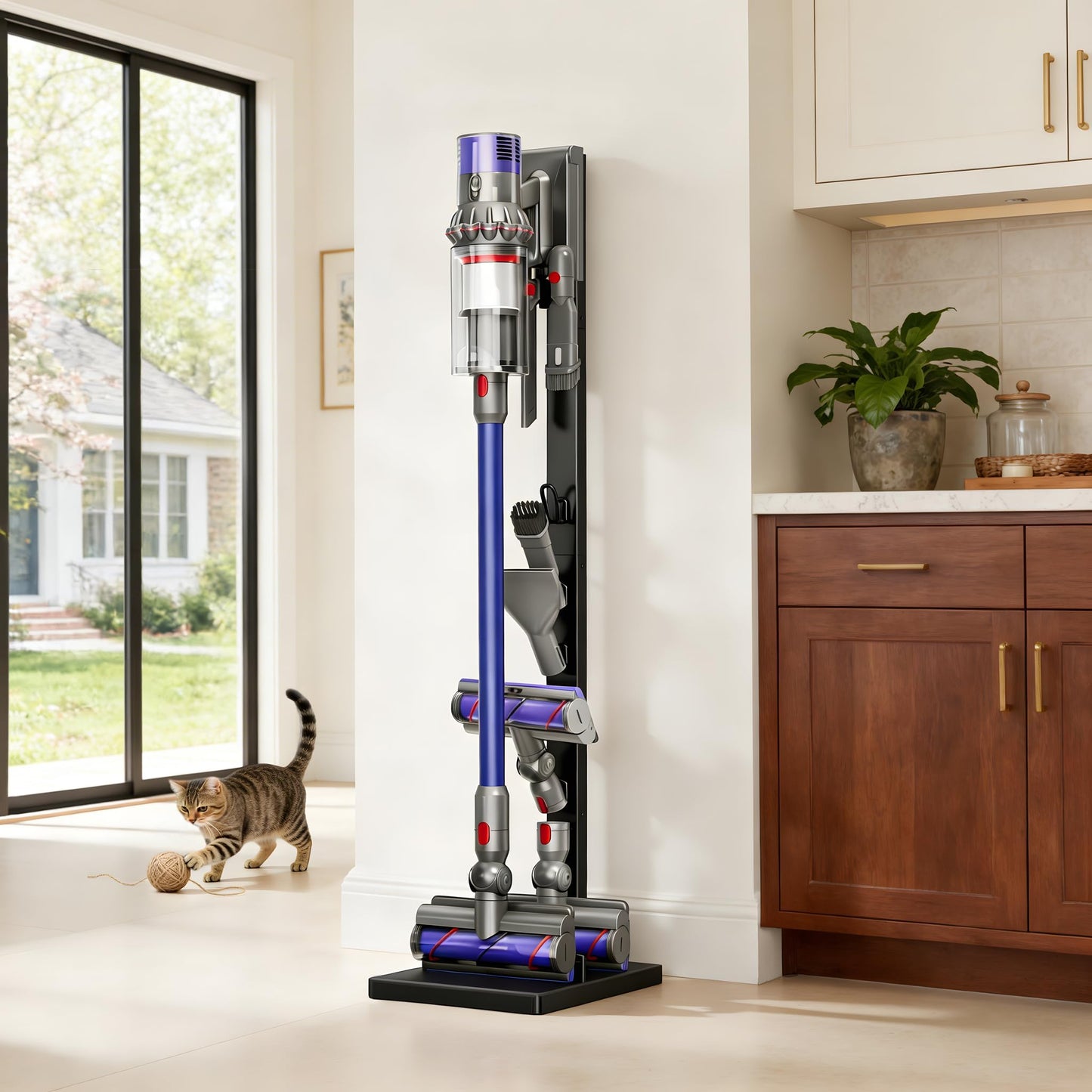 Vacuum Cleaner Stand Compatible with Dyson V15, V12, V11, V10, V8, V7, V6 & G5 – Freestanding Holder with Accessory Storage, No Drilling Required, Easy Installation