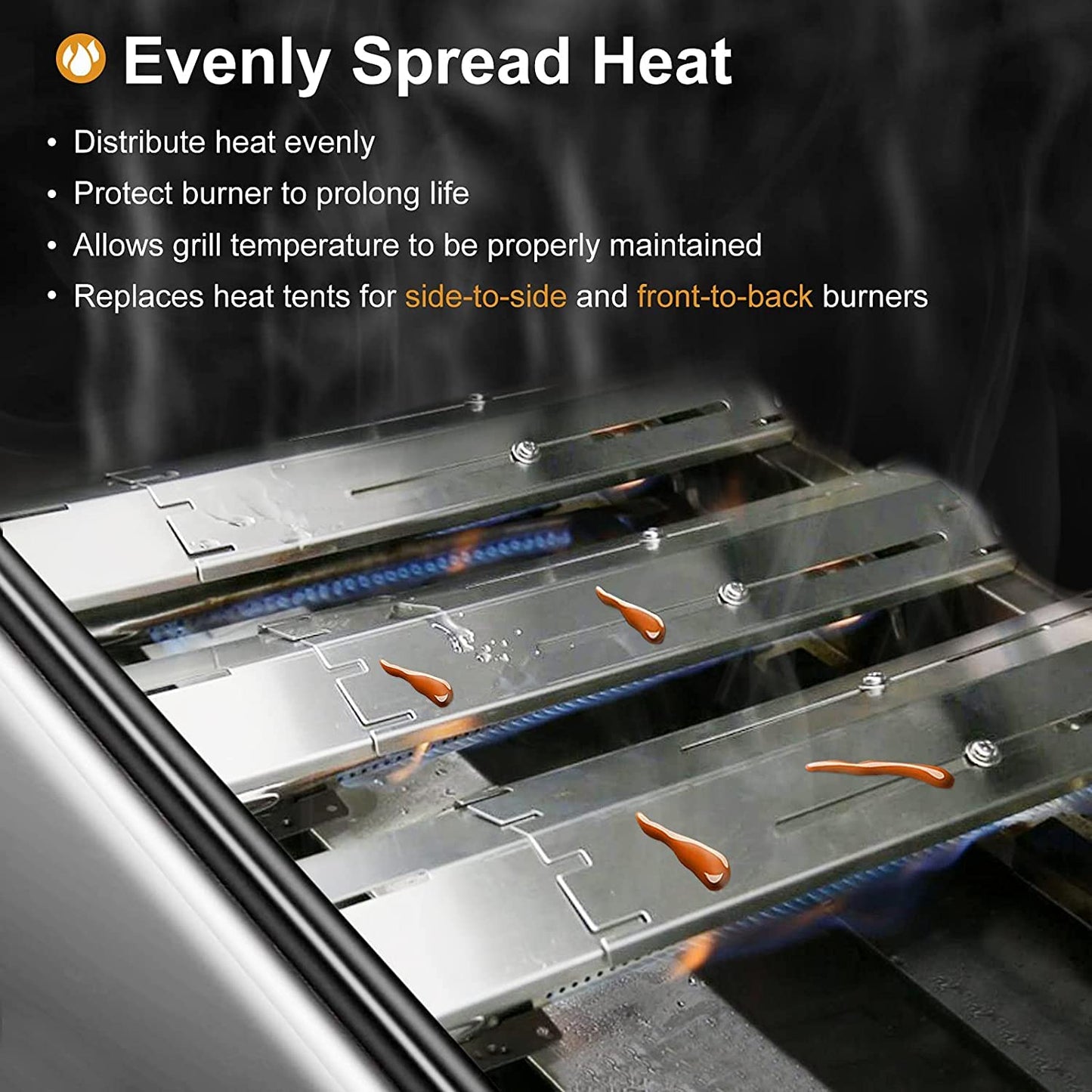 Hiorucet Heavy Duty Adjustable BBQ Heat Shields, Heat Plates, Stainless Steel Grill Burner Covers, Heat Tents, Flame Tamers, Flavorizer Bars for Gas Grill, Extends from 11.75" up to 21" L, 5 Pack