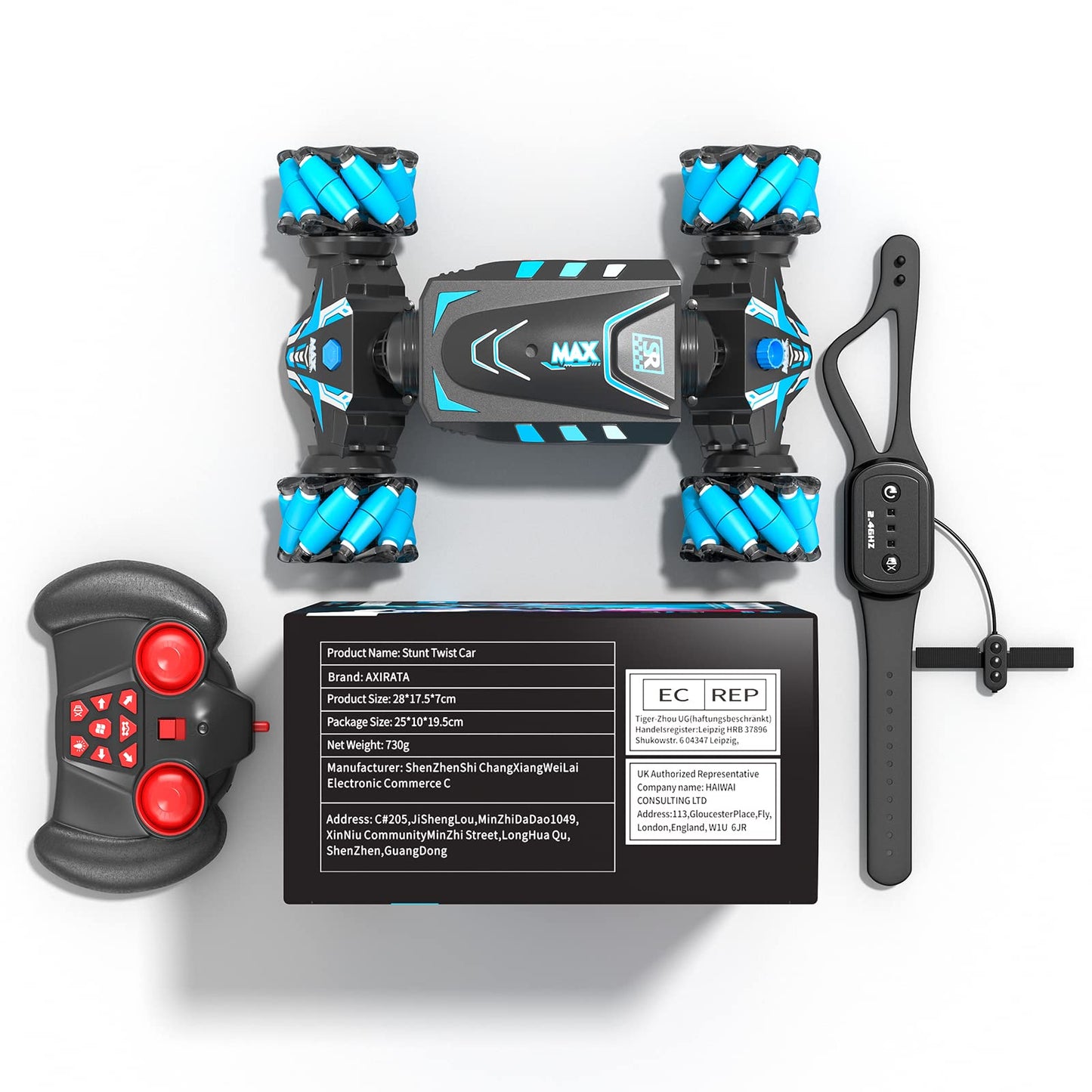 Remote Control Car Hand Controlled Gesture RC Stunt Car with Spray & Lights & Music for Kids 6-13 Years Old, 4WD 2.4GHz Off-Road Vehicle 360° Double Sided Rotation Crawler Toy Car Gifts for Boys Girls