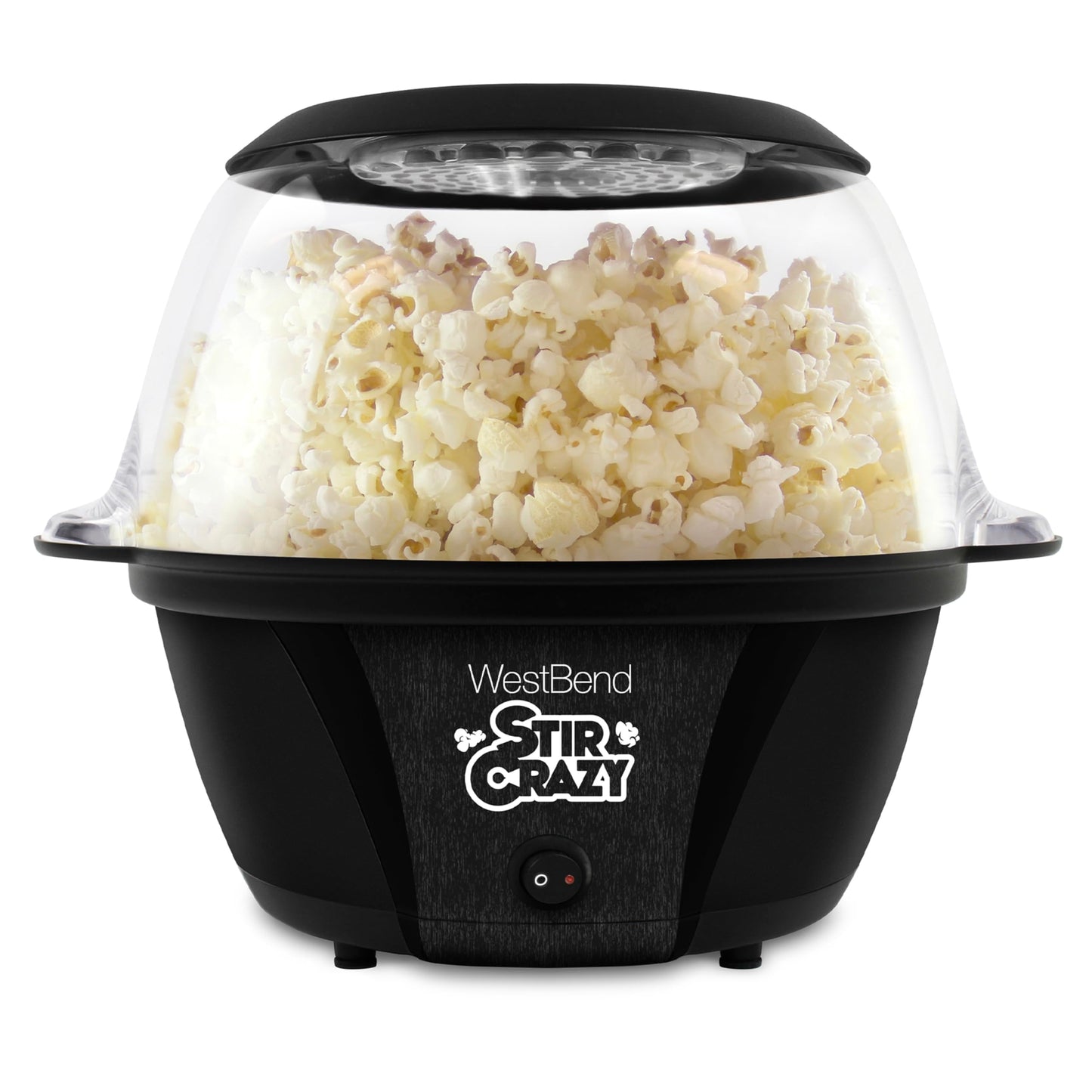 West Bend 82707B Stir Crazy Electric Hot Oil Popcorn Popper Machine with Stirring Rod Offers Large Lid for Serving Bowl with Improved Butter Melting, 6-Quart, Black