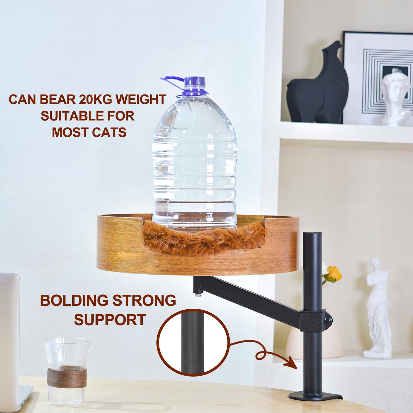 Cat Bed Desk with Pet Mat, Cat Hammock for Desk, Cat Bed Desk with Wooden Bowl, 360° Rotation and Adjustable Height