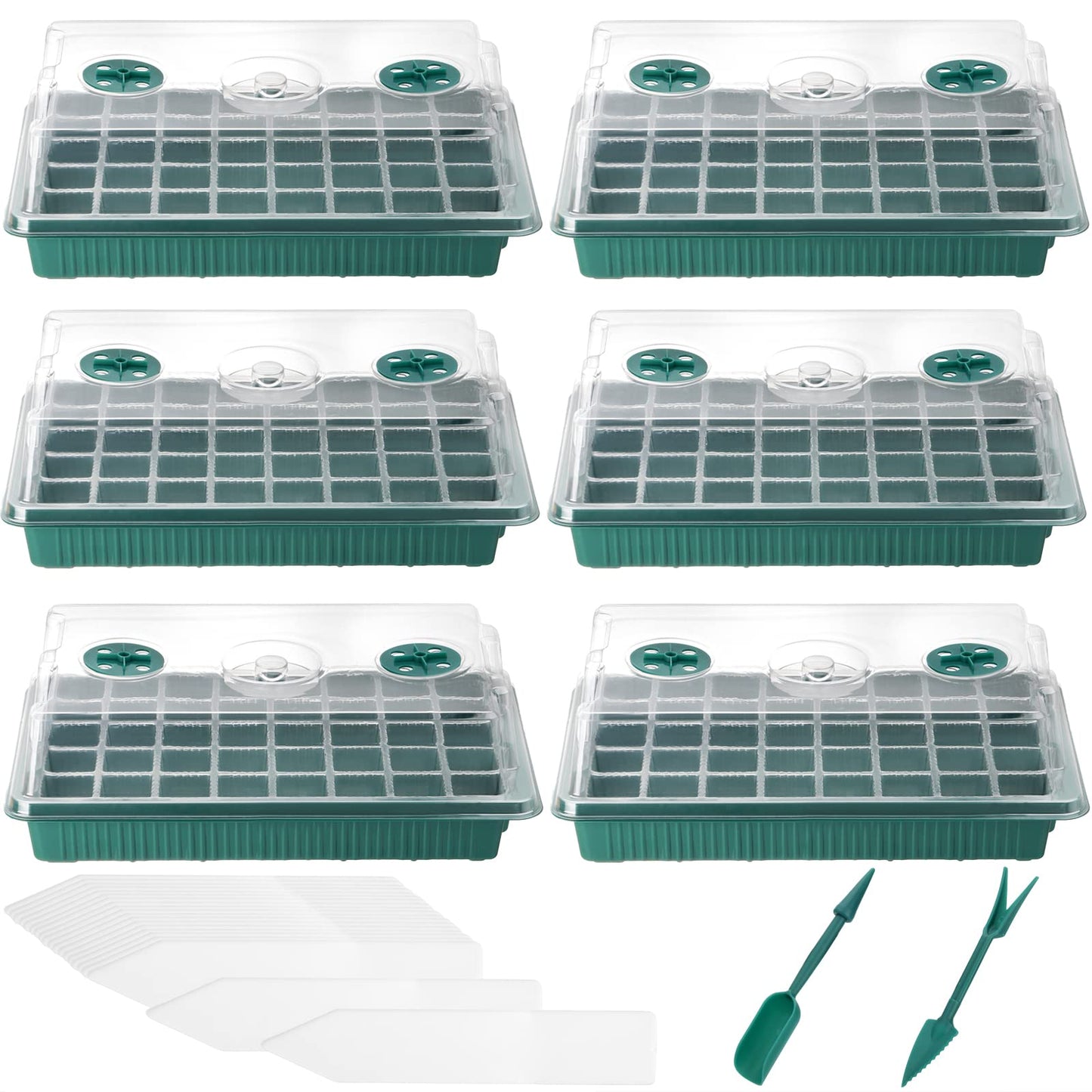YOUEON 6 Pcs Green Seed Starter Tray with Dome and Base, 240 Cells Total Tray, Plant Germination Trays, Seed Starter Kit