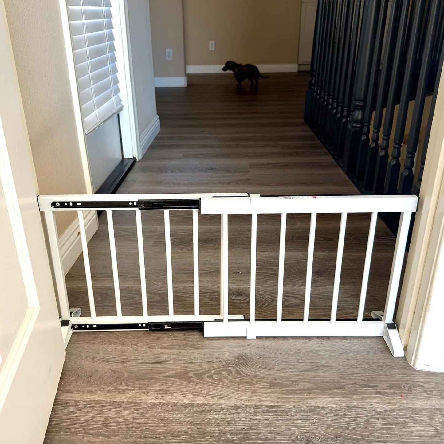 White Metal Dog Gate for Small Dogs - 13.3" Short Freestanding Puppy Gate with Retractable Sliding Rail, No Installation, Indoor/Outdoor Use, Foldable & Portable Pet Barrier