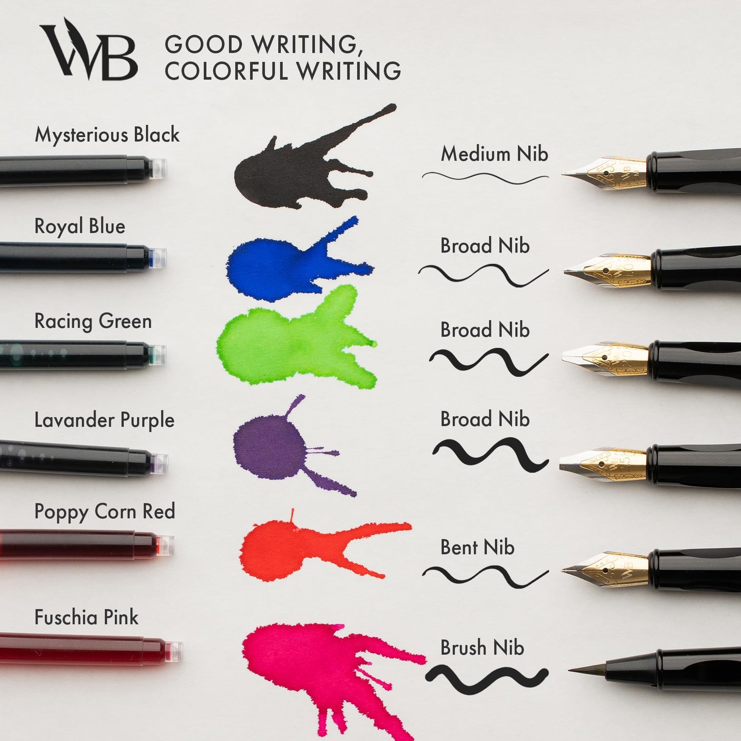Wordsworth and Black Calligraphy Pen Set - Black - Includes 2 Calligraphy Pens, 18 ML Ink Bottle, 60 Ink Cartridges, A Refill Converter, 1 Medium and 4 Broad Nibs, Brush Pen