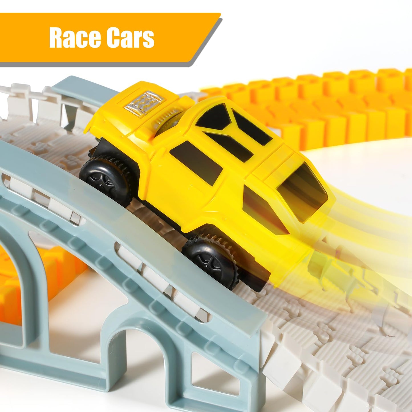 Kizplays 260 PCS Construction Race Tracks for Kids Toys, 2 Cars, 4 Construction Cars, 1 Map & Flexible DIY Track Set, Engineering Toys for 3 4 5 6 Year Old Boys Girls