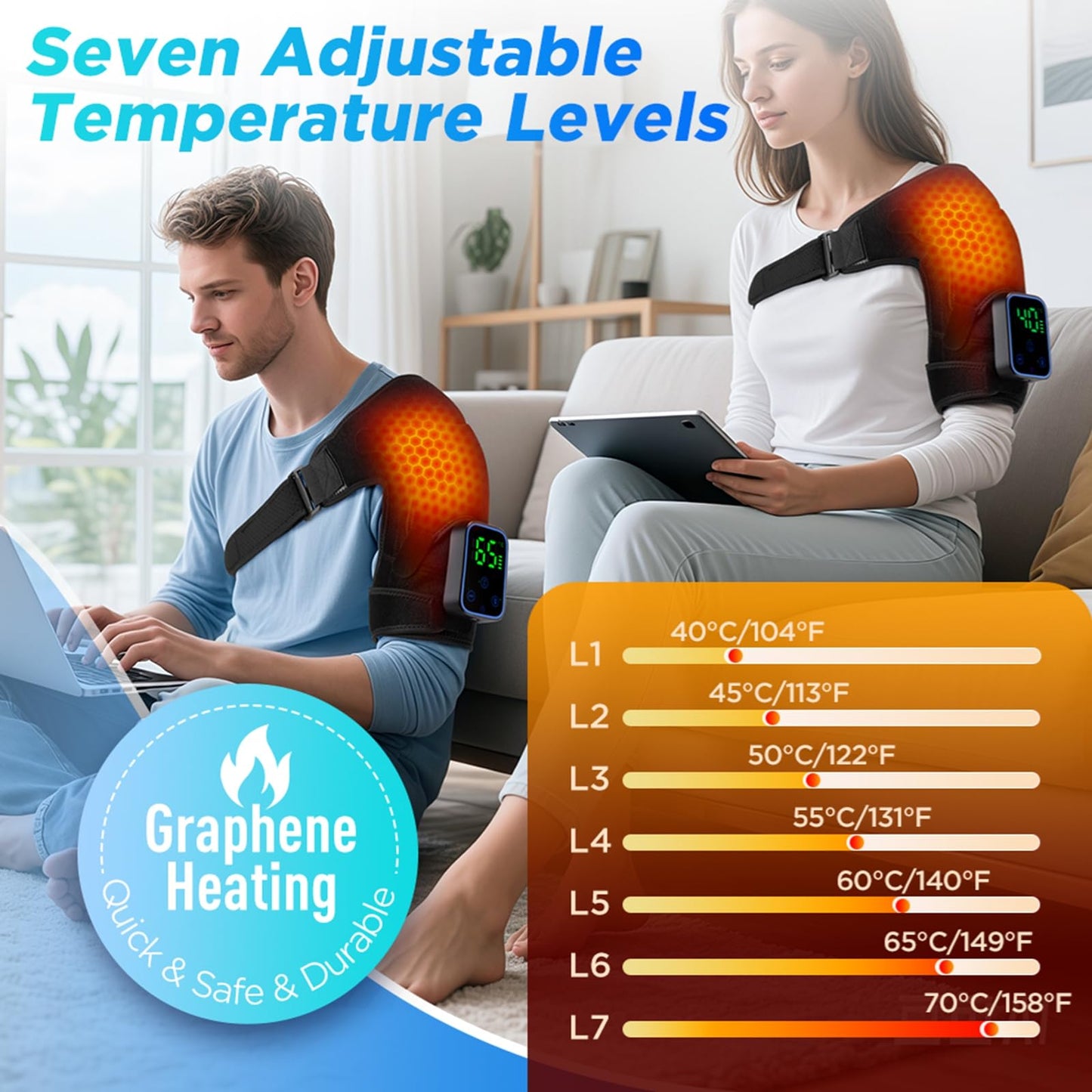 Cordless shoulder heating pad Massager, 3 levels of time adjustment, and 3-level vibration adjustment, shoulder massager for household