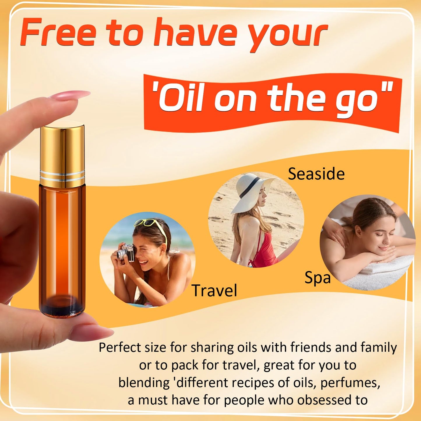 50 Pack Essential Oil Roller Bottles,10ml Glass Roll on Bottles with Funnels, Stainless Steel Roller Balls Bottle Refillable Empty Roll on Perfume Bottle for Travel(Amber)