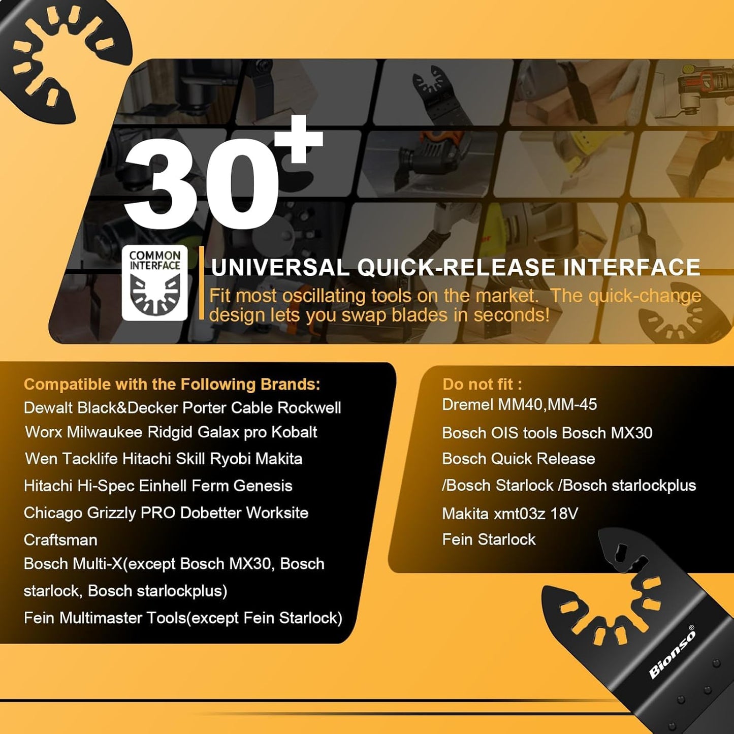 Bionso 35PCS Oscillating Tool Blade, Professional Multi Tool Blades, Universal Titanium Oscillating Saw Blades for Wood Plastics Metal, Multitool Blades Kits Fit Dewalt Ryobi Milwaukee Rockwell More