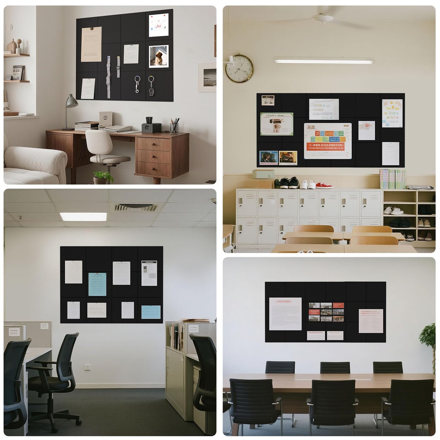 Duzzy Large Cork Board Bulletin Board with Felt, 48"x 36" Black Felt Board Tiles for Wall, Alternatives to Traditional Wood Frame, Self Adhesive for Home Office School (12pc, Black