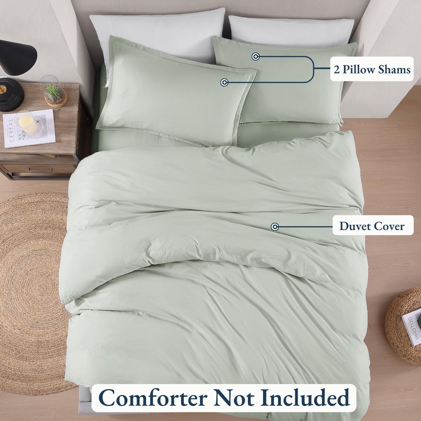 LANE LINEN Queen Duvet Cover Set 3 Piece - Prewashed Soft Brushed Microfiber Bedding with Zipper - Includes Duvet Cover & 2 Shams - Mineral