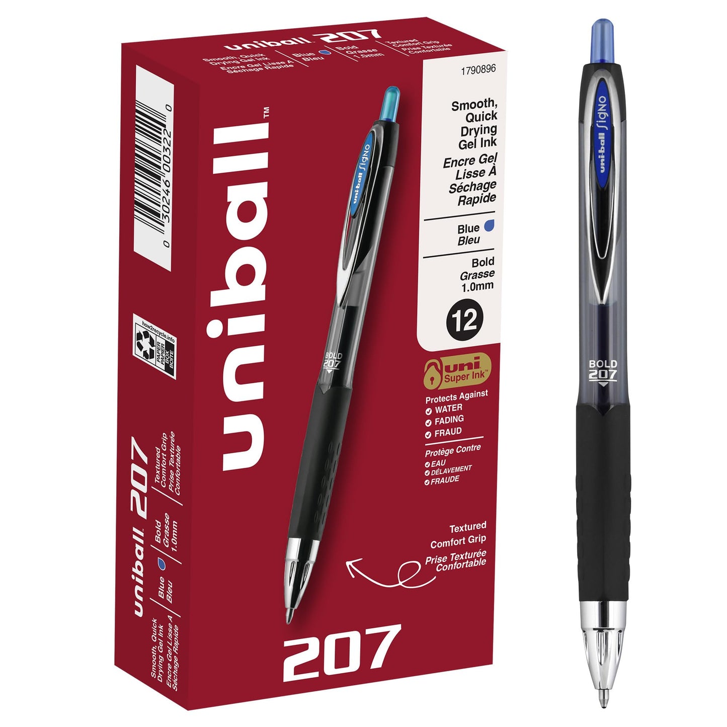 uni-ball 207 Retractable Bold Point Gel Pens, 12 Blue Ink Pens (1790896)