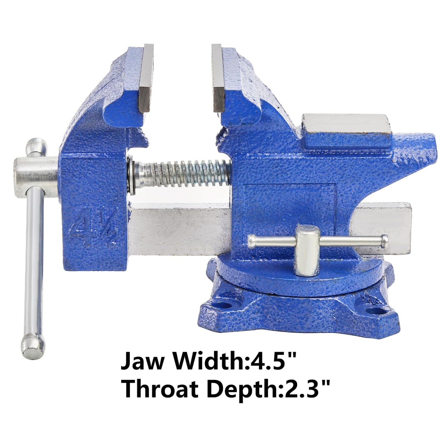 Fasmov Bench Vise, 4-1/2" Vice With 240° Swivel Base Clamp Home Vises Rotation Base, Swivel Base Bench for Workbench, Clamp-on Home Merchanic Vice Desktop Clamp for Woodworking, Drilling, Blue