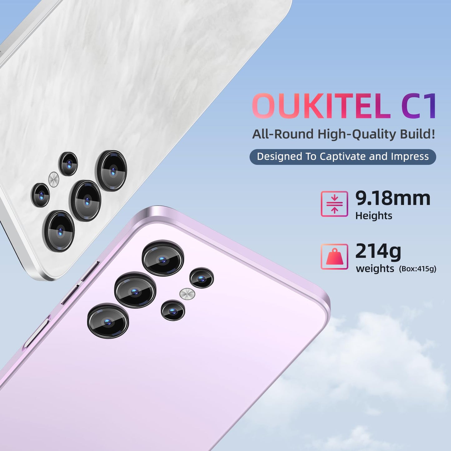 OUKITEL C1 Unlocked Cell Phone, Android 15 Phone, 16GB RAM, 128GB ROM/1TB Smartphone, 6.56”HD+ Display, 5150mAh Battery, 13MP Camera, 90Hz, 4G Dual SIM, Fingerprint/GPS/3.5mm Jack