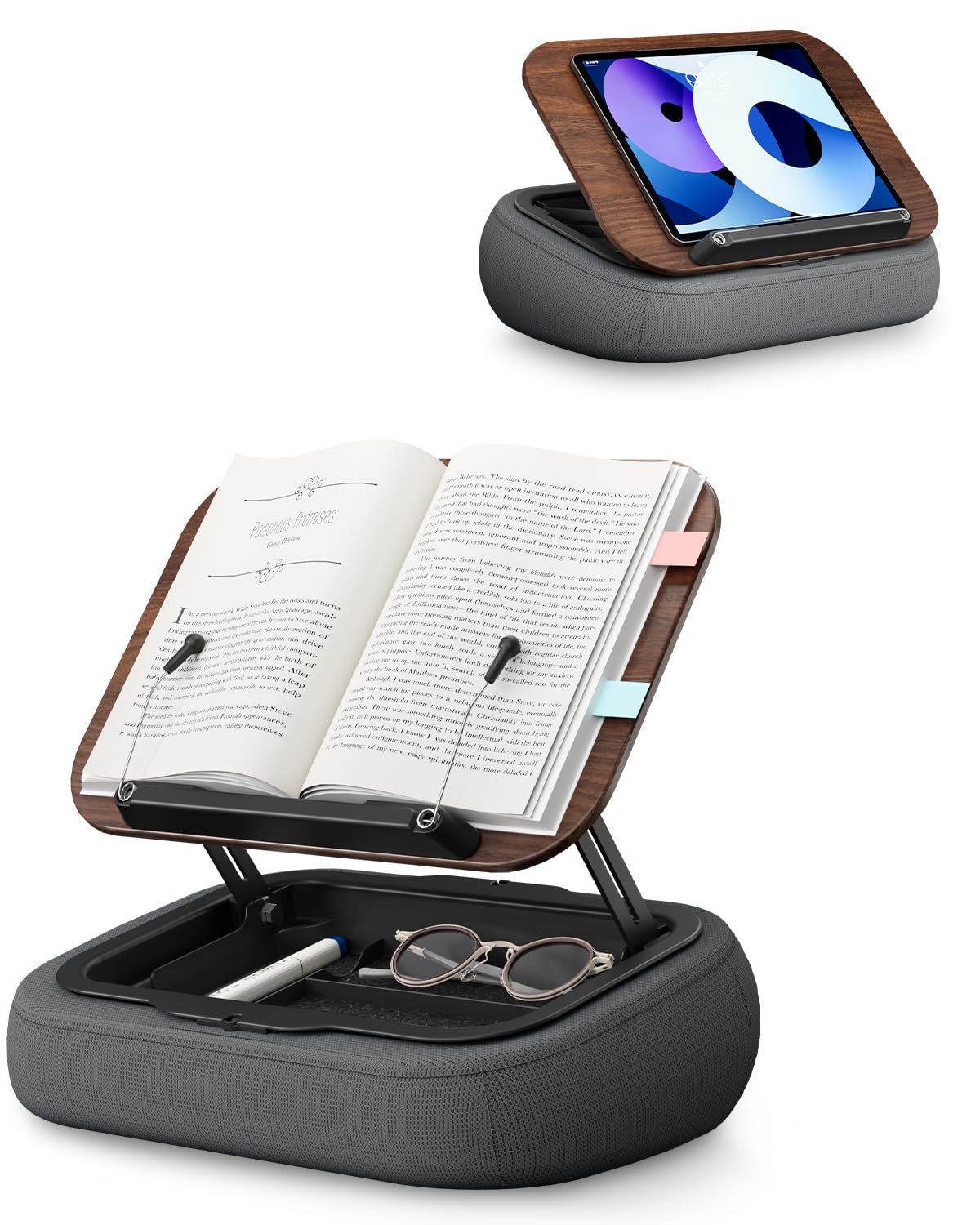 SupeDesk Adjustable Pillow Book Stand with Storage, Ergonomic Lap Beanbag Reading Pillow for Bed & Desk, Multi-Angle Book Stand Pillow Holder, Hands-Free Lap Reading Stand for Books, Tablets & iPad