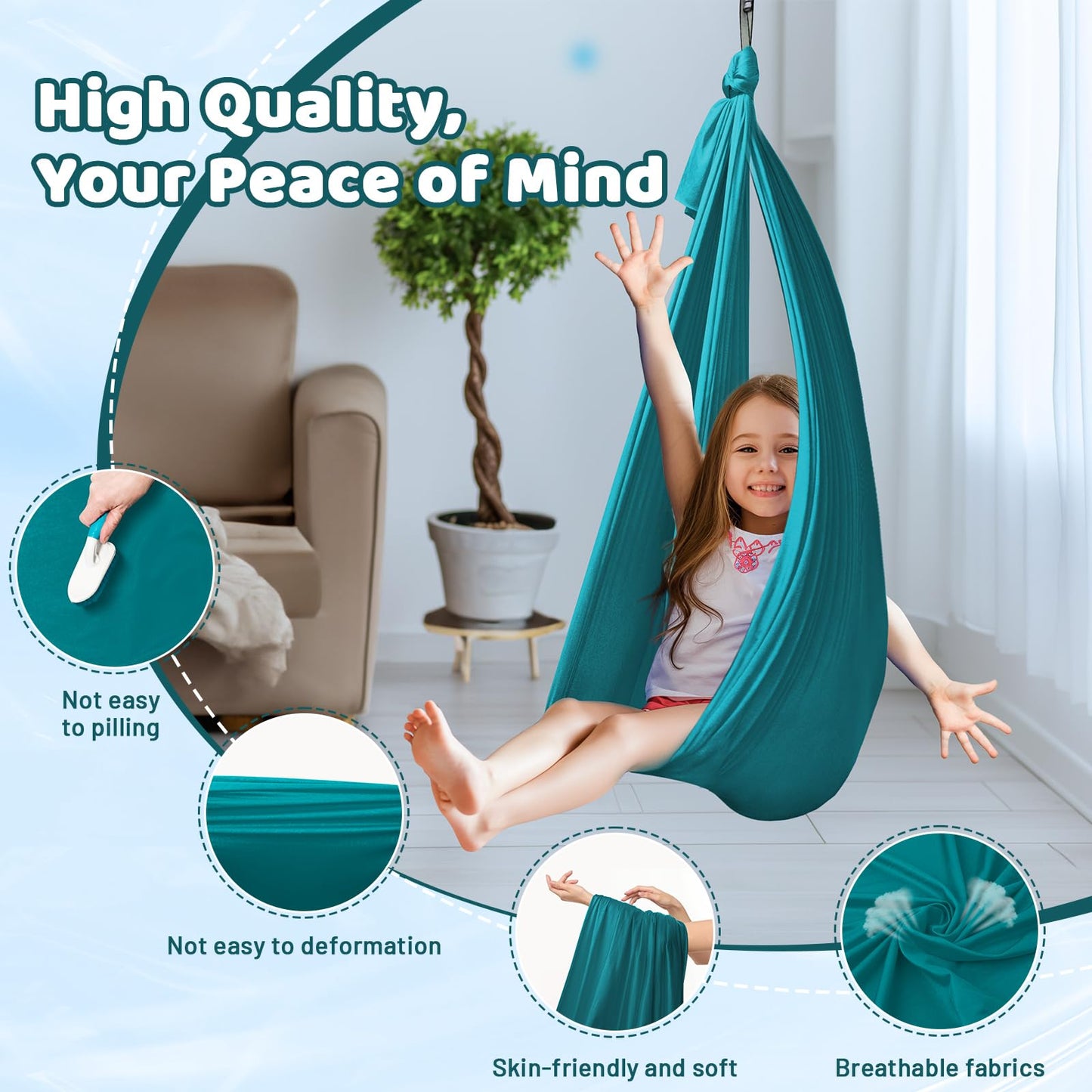 Sensory Swing, Therapy Swing for Kids & Adult, Cuddle Swing Indoor Outdoor Swing, Sensory Joy Swing Hammock Chair for Disorders, Autism, ADHD, Anxiety (110" x 62") (Load Capacity 440 LBS)