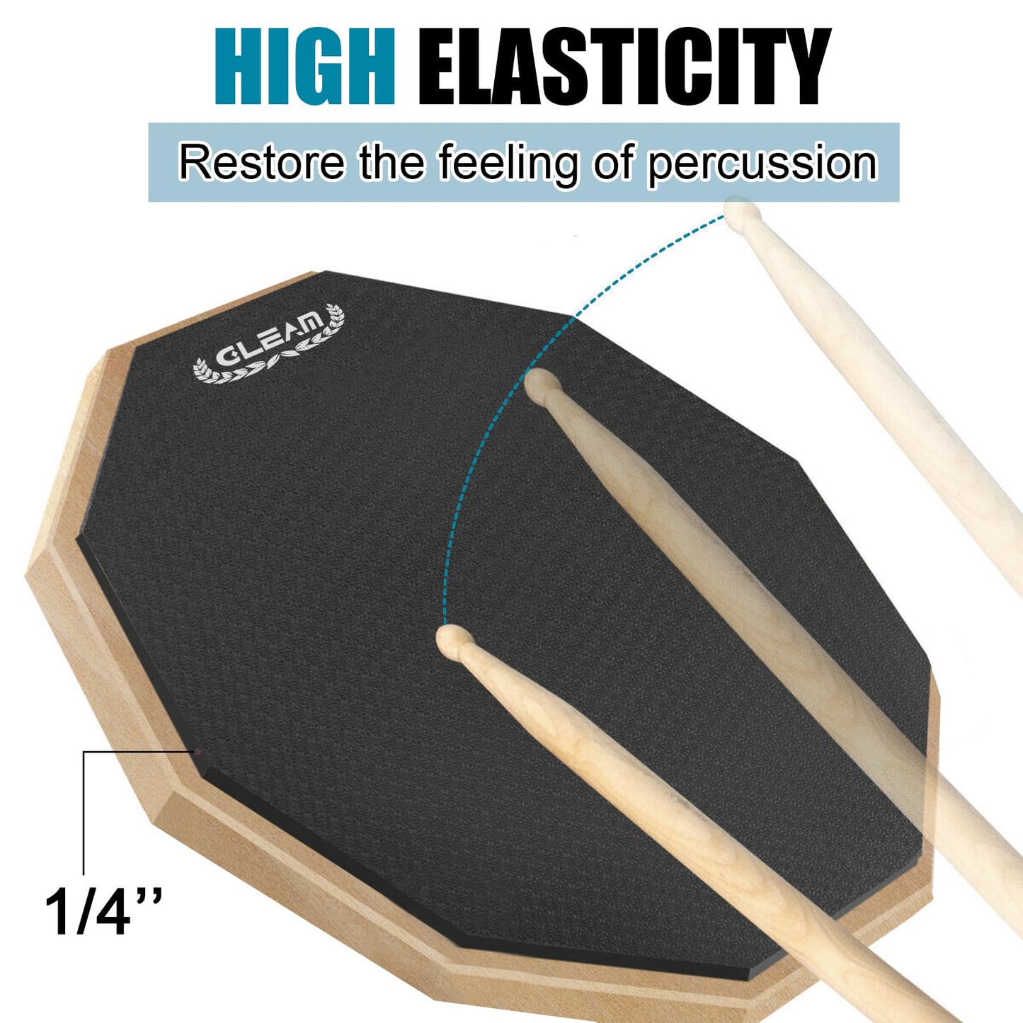 GLEAM Drum Practice Pad with Iron Drum Stand Set, 12-Inch Silent Practice Pad Kit with Drum Sticks, Drumstick Holder, Suitable for Beginners, Black