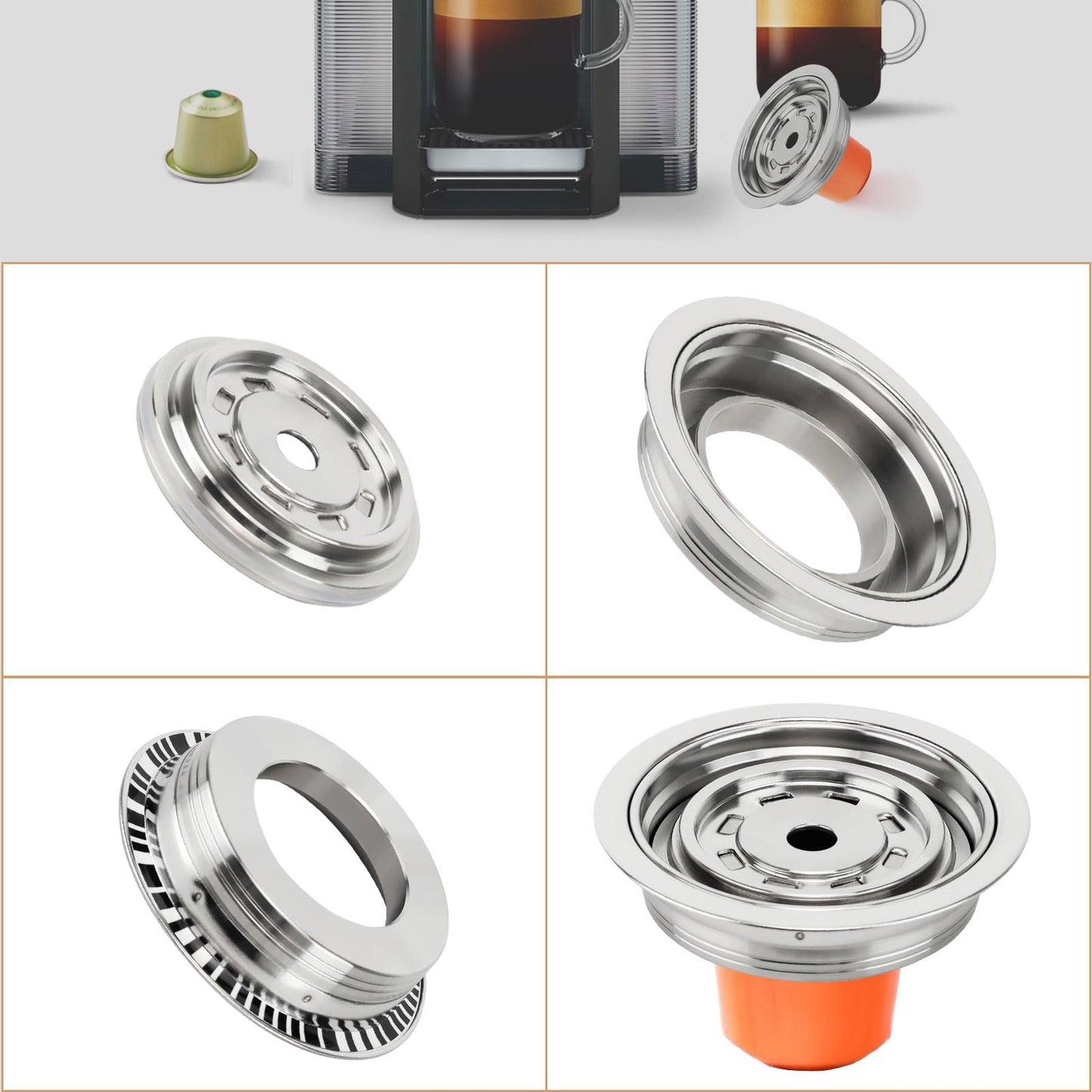 Reusable Coffee Capsule Adapter for Nespresso Vertuo Machines, Stainless Steel Coffee Pod Adapter with 4 Stickers, Compatiable with Vertuo POP/Vertuo Next/Delonghi ENV135/ Vertuolline GCA1 (80 ml)