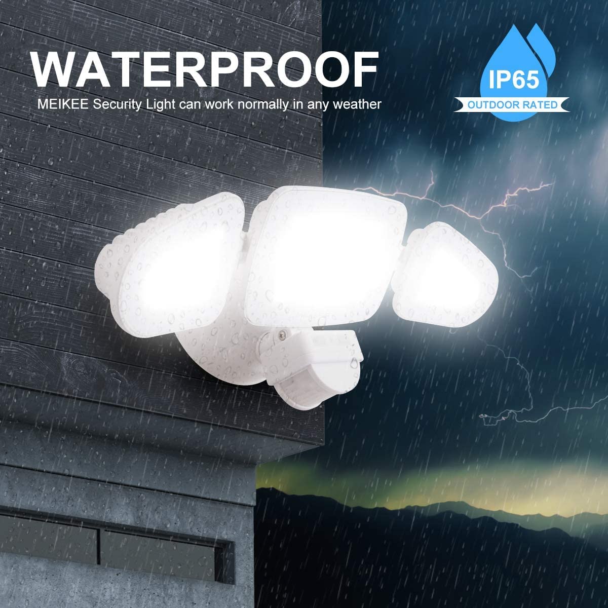Motion Sensor Light Outdoor, MEIKEE 42W 3600LM LED Security Flood Lights, IP65 Waterproof 6500K, 3 Adjustable Heads Motion Detected Outdoor Lighting for Garage, Yard, Patio, Pathway