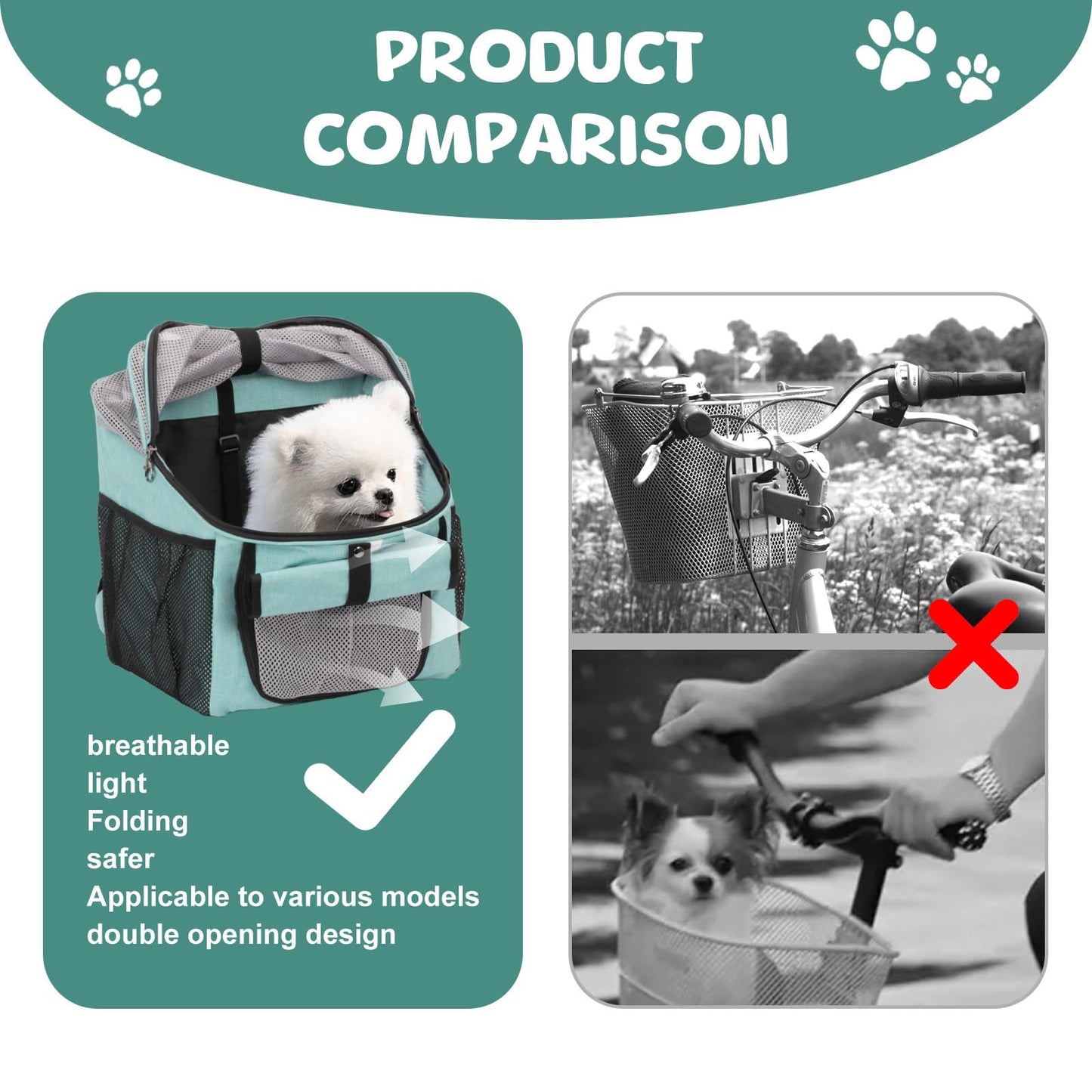 Pet Bicycle Basket, Front Mount Carrier for Small Dogs and Cats, Grey, 37x27x40 cm, 5 kg Capacity (Blue)