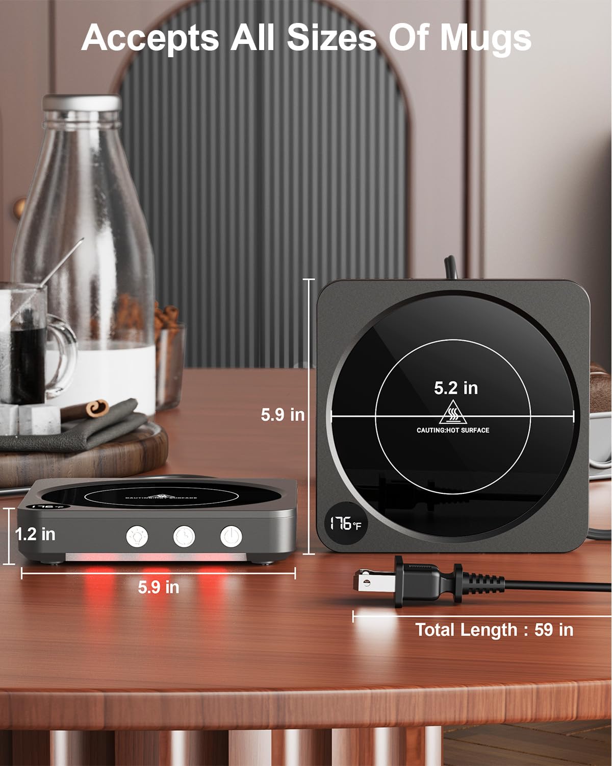 House Gem Mug Warmer - 36W Coffee Mug Warmer for Desk with Temperature Display, 2-12Hrs Auto Shut Off, Smart Candle Warmer - Ideal Coffee Gifts Accessories Keep Beverages Coffee Warmer (Black)