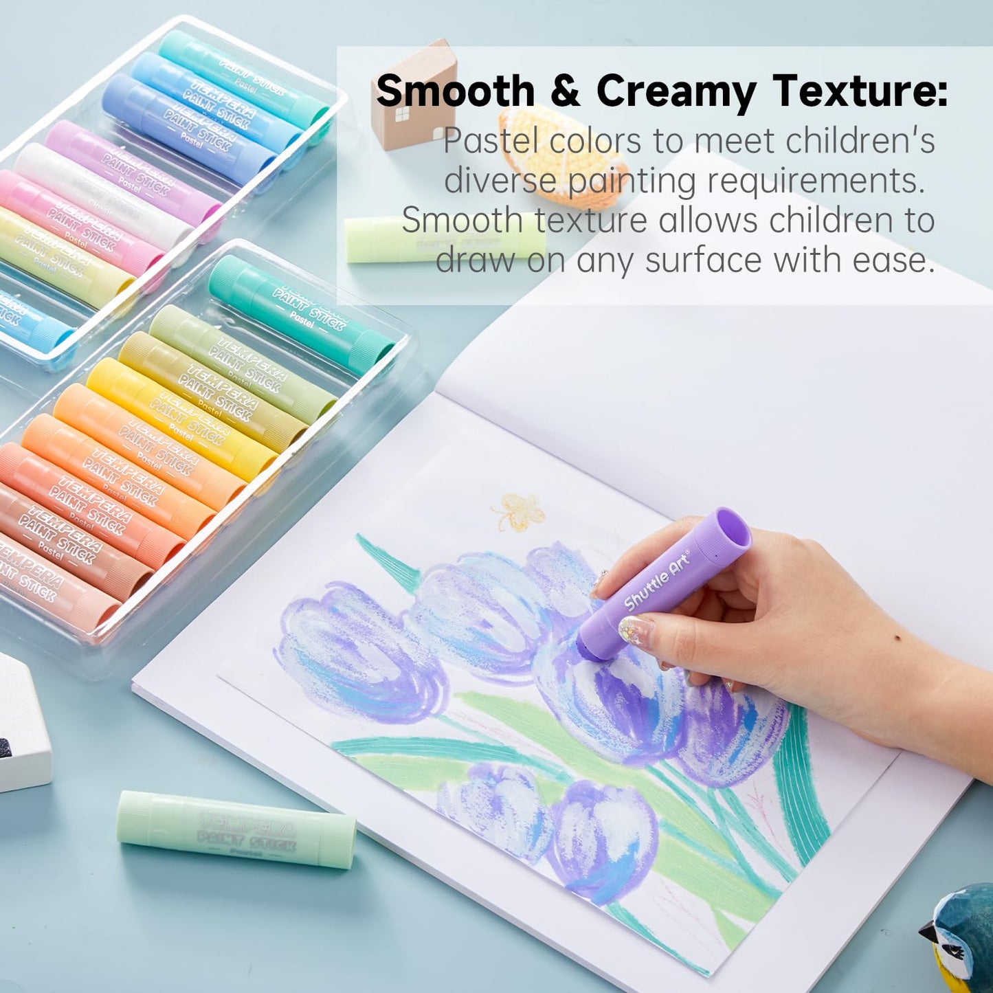 Tempera Paint Sticks, 20 Pastel Colors, Solid Tempera Paint for Kids, Super Quick Drying, Works Great on Paper Wood Glass Ceramic Canvas