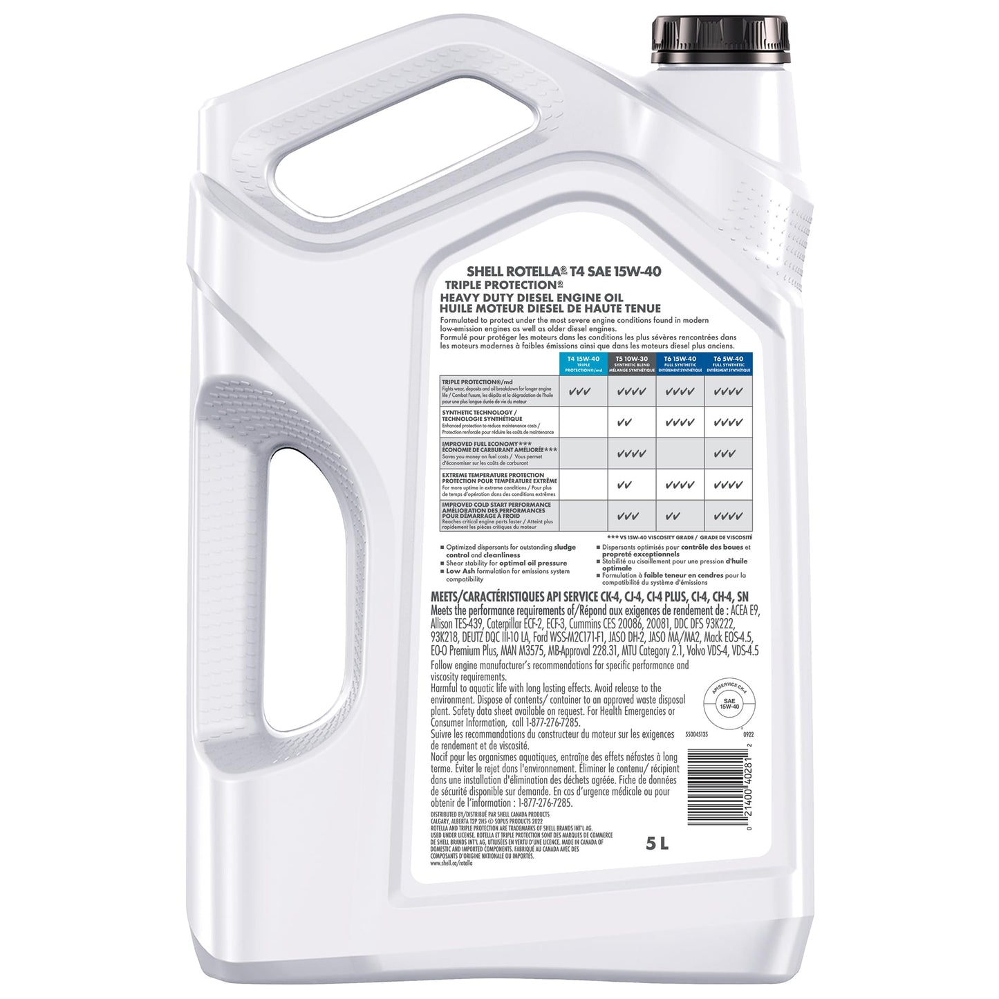 Shell Rotella T4 Triple Protection 15W-40 Diesel Engine Oil, 5 Litre