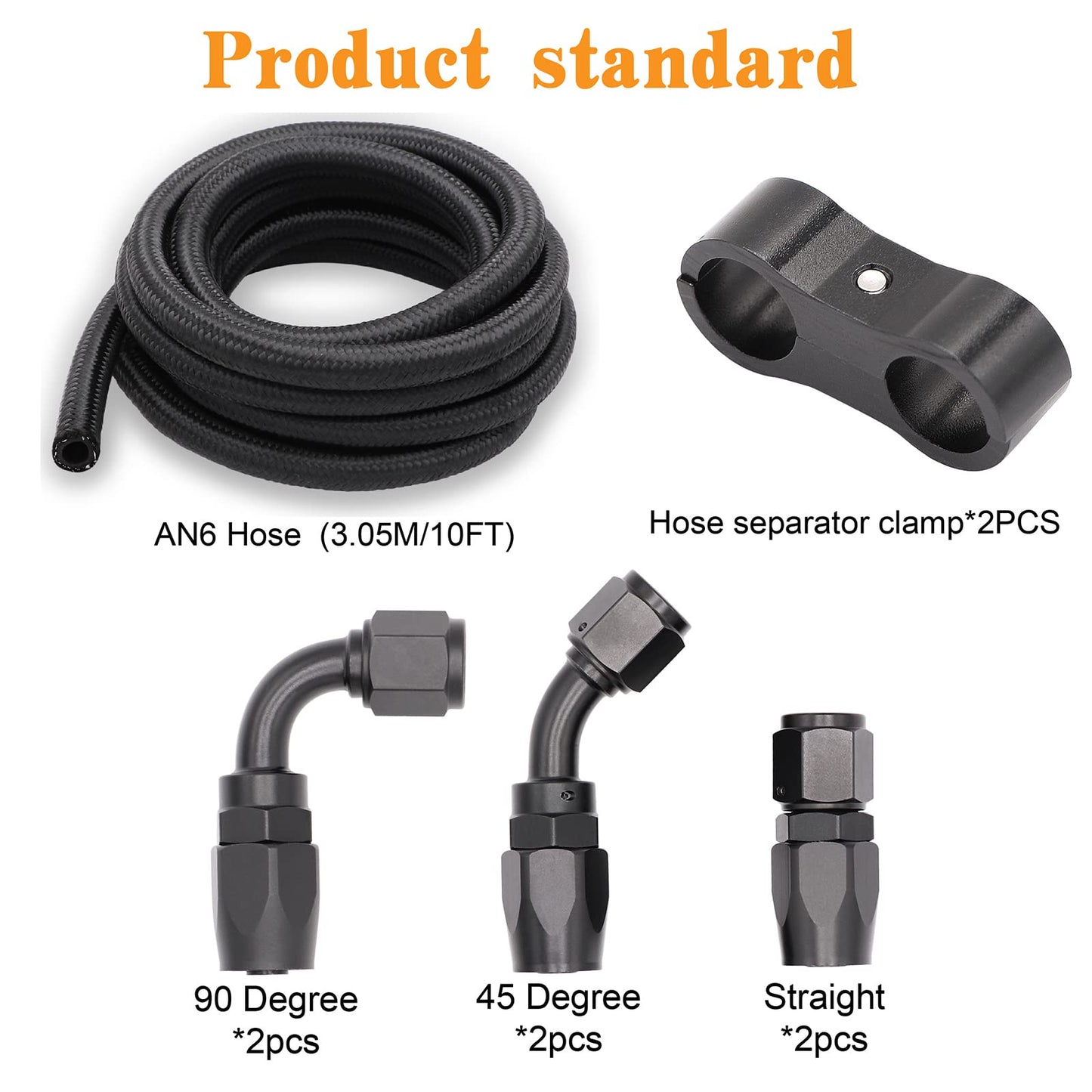 Taukealugs 6AN Fuel Line Fittings Kit with Nylon Braided 3/8-inch 10 ft CPE Fuel Oil Hose - Not for PTFE E85