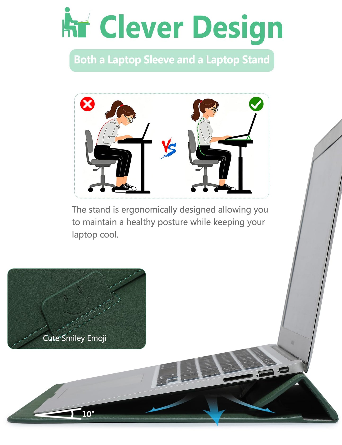 HYZUO 13.3-14 Inch Laptop Sleeve Case with Stand Feature for MacBook Pro 14 M5/M4/M3/M2/M1 2026-2021, MacBook Pro/Air 13.3, 13.5" 13.8" Surface Laptop, HP Spectre X360 13/14, Midnight Green