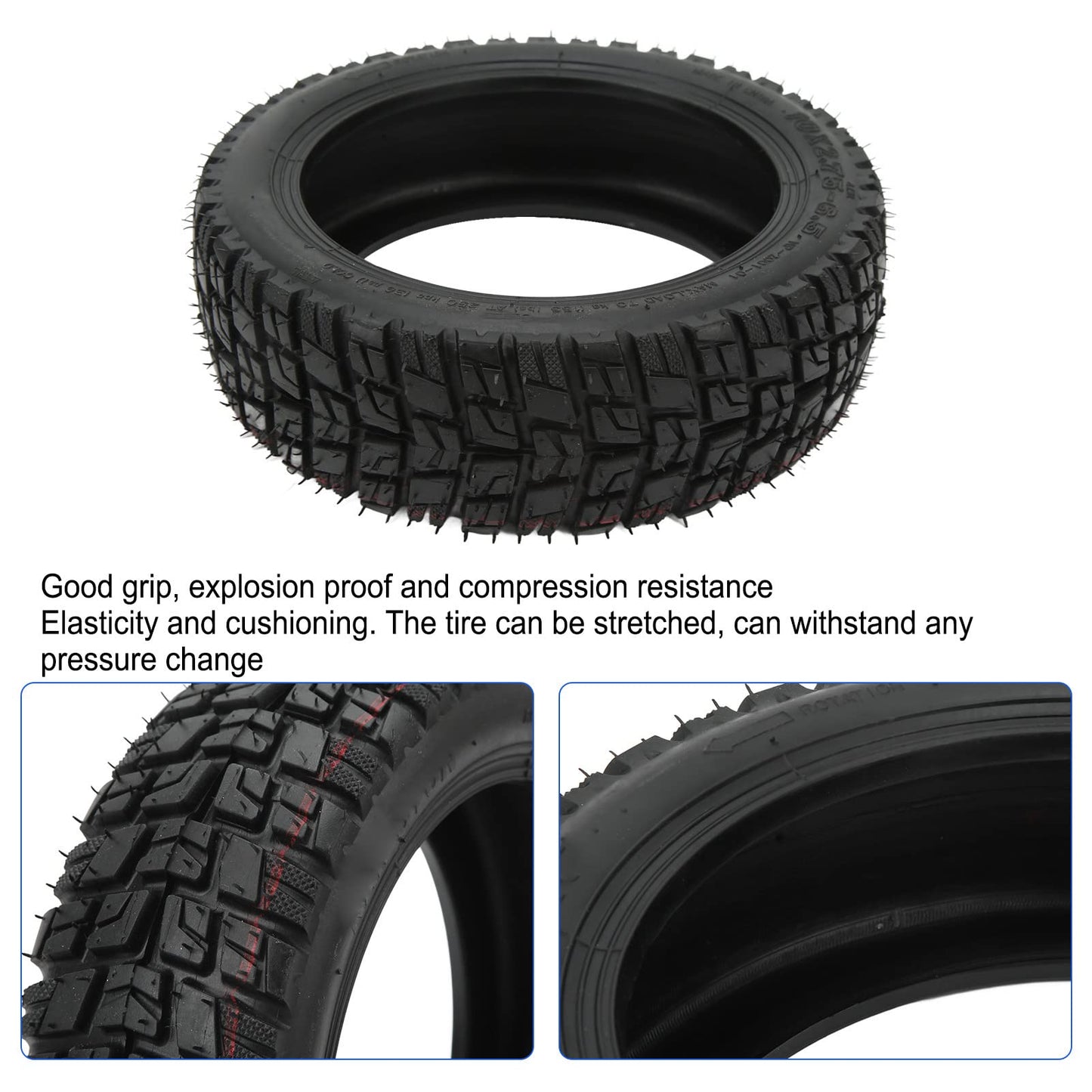 10x2.75‑6.5 Tubeless Tire, Lightweight Rubber Scooter Tire 10 Inch Shockproof Tubeless Tyre Replacement for Electric Scooter
