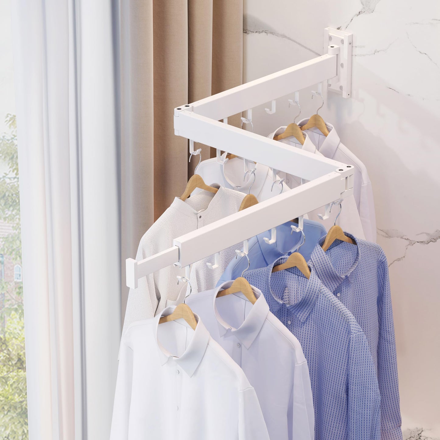 ZdwCyl Wall Mouted Clothes Drying Rack,Laundry Space Saver Laundry Rack Wall Mount,Retractable,Collapsible(Tri-Fold), White Color Drying Rack Clothing
