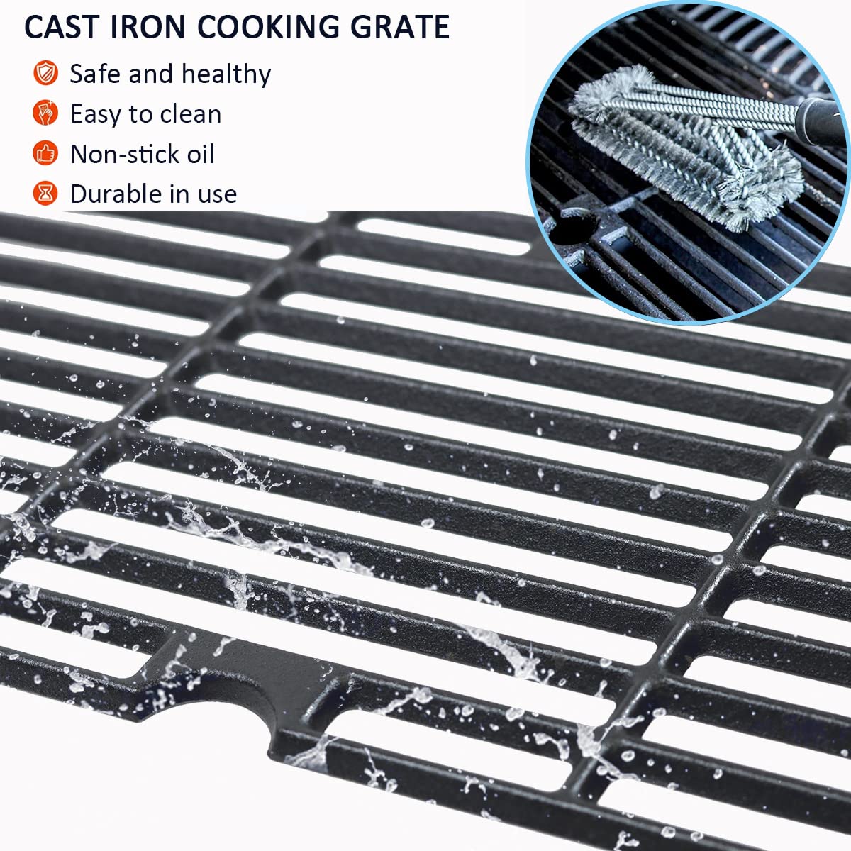 17 Inch Grill Grate for Nexgrill 4 Burner 720-0830H 720-0670A 720-0783E 720-0958A 5 Burner 720-0888N, Cast Iron Cooking Grids for Kenmore 415.16106210 Expert Grill 720-0789H 720-0789C Replacement Part