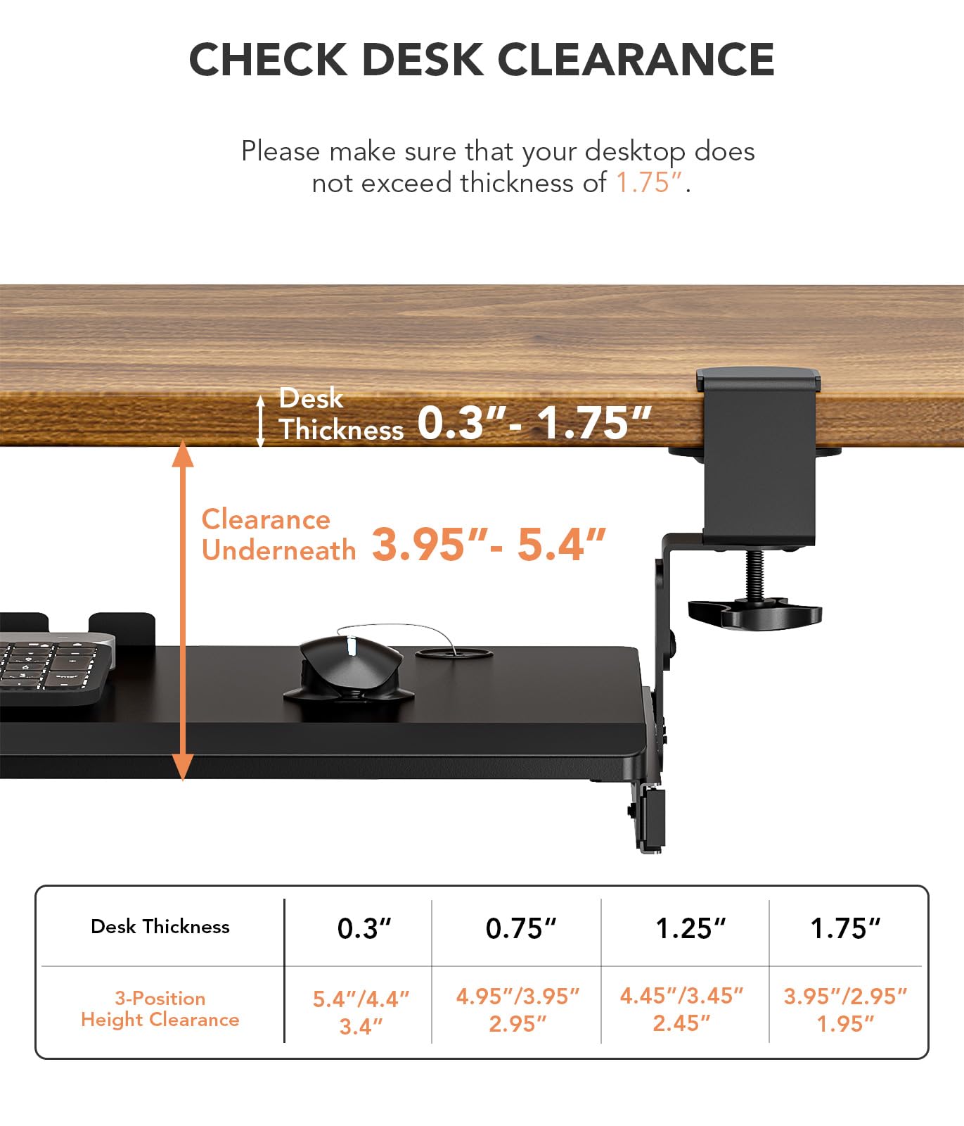 Keyboard Tray Under Desk Pull Out with Extra Sturdy C Clamp Mount System, 27(32 inch Including Clamps) x 11 Inch Slide-Out Platform Computer Drawer for Typing Black