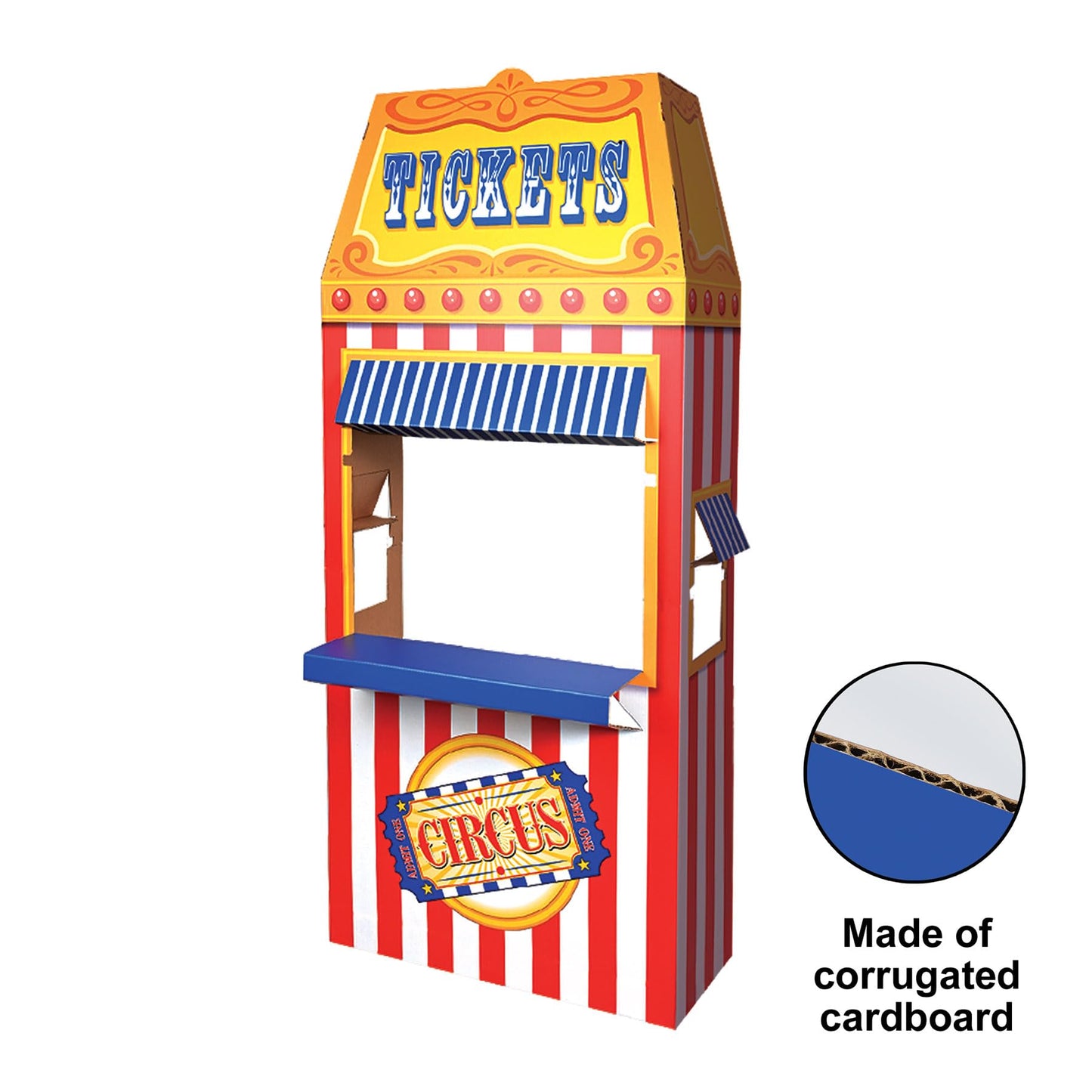 Beistle 3-D Circus Photo Booth Prop, Cardboard Ticket Booth, Carnival Themed Party Decorations, Fun Fair Party Supplies, 6' 1" x 35.25"
