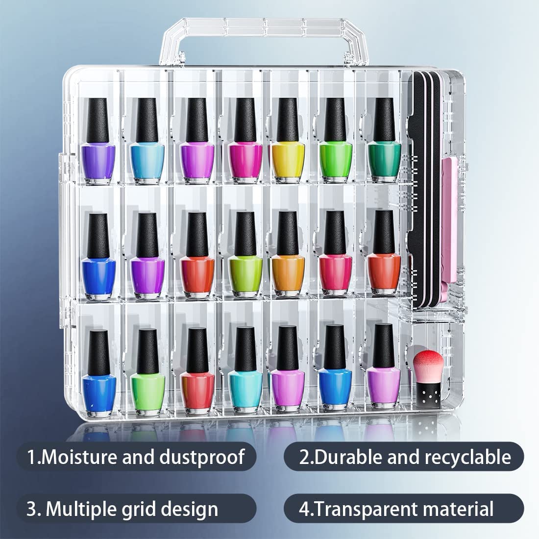 Beloving 2Pcs Nail Polish Organizer, 48 Bottles Clear Nail Polish Holder with Adjustable Divider, Portable Gel Nail Polish Storage Double Side Nail Polish Organizer Case for Nail Tech