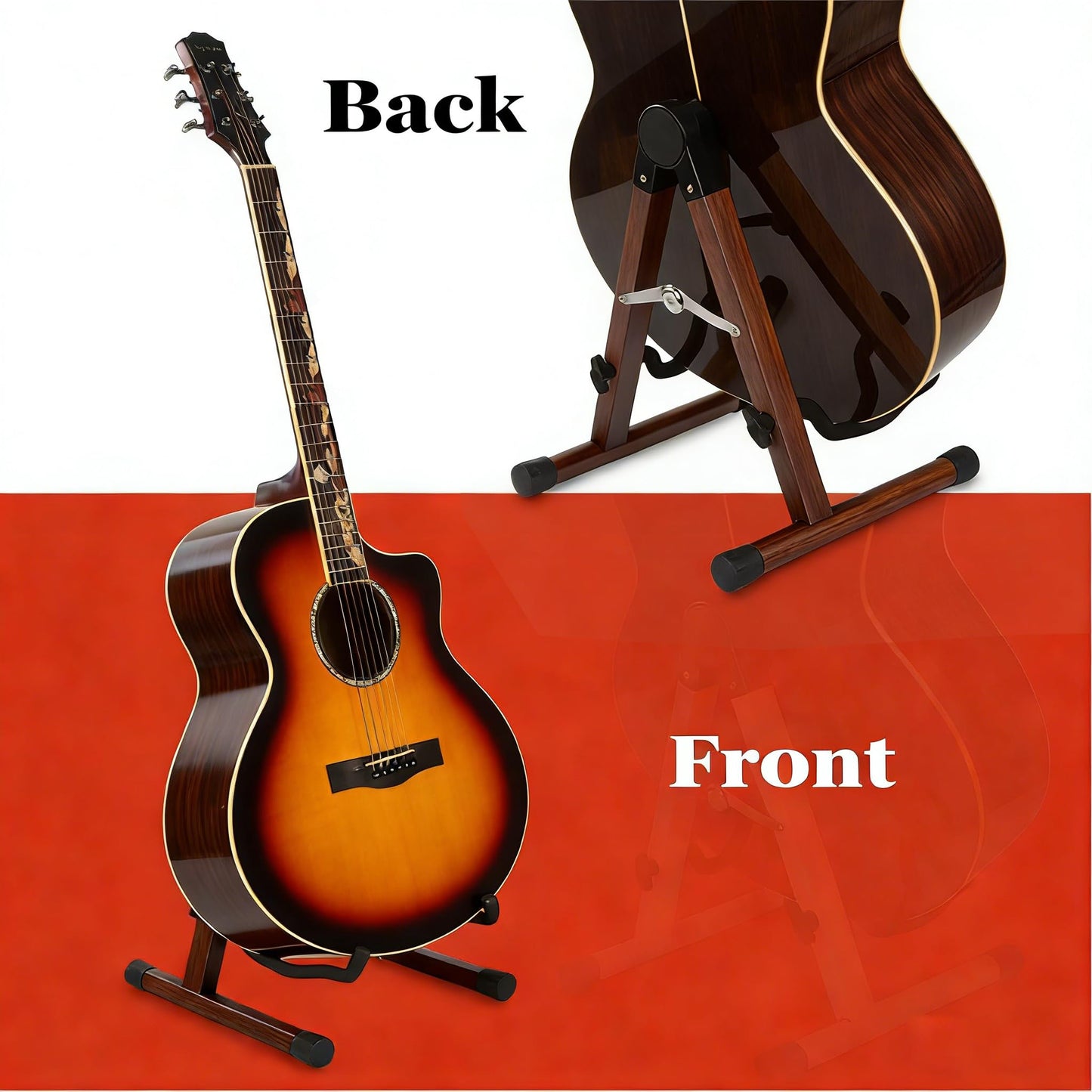 Guitar Stand, Acoustic Electric Guitar Stand Wooden Guitar Floor Stand, A Frame Folding Guitar Holder Adjustable for Bass, Mandolin, Banjo, Ukulele (Wood)