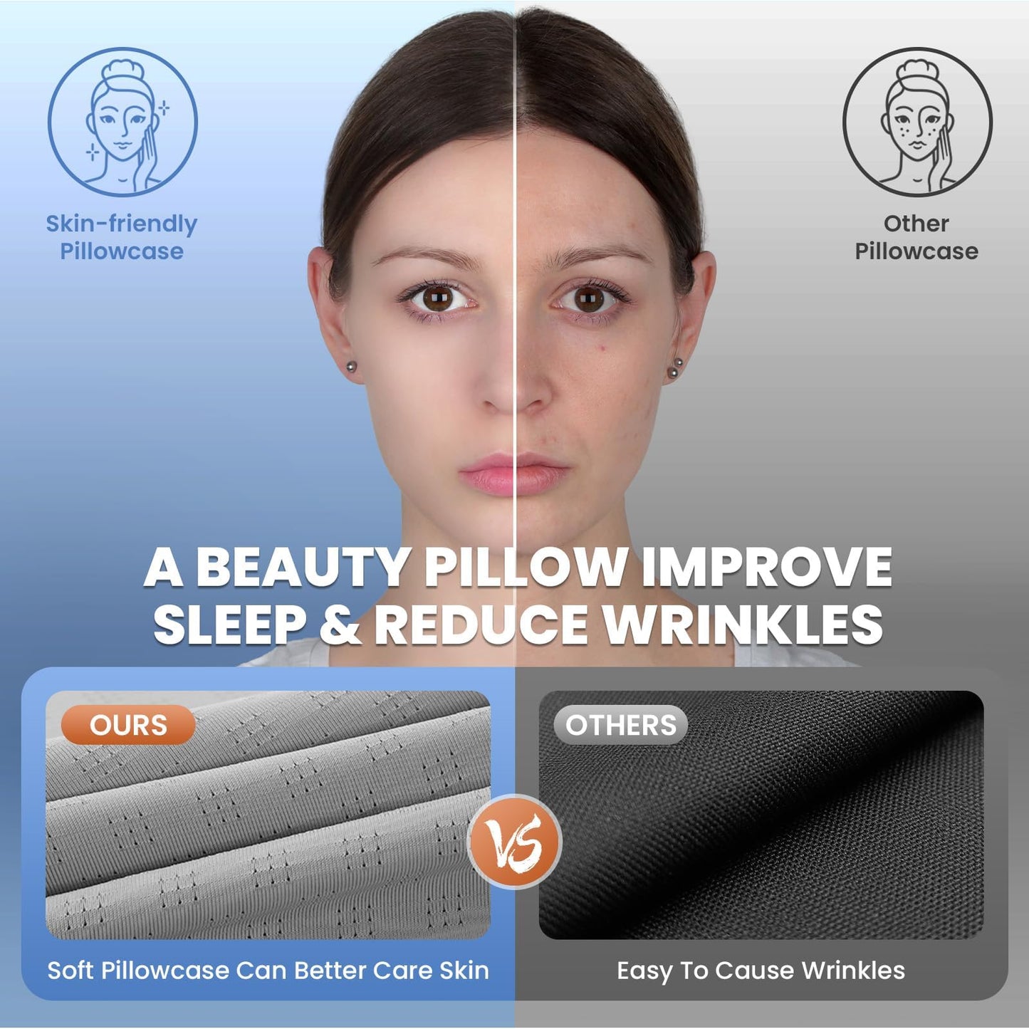 JINXIA Cervical Neck Pillow for Sleeping, Odorless Memory Foam Pillows & Soft Silk Cover, Ergonomic Orthopedic Pillow for Side Back Stomach Sleepers, Neck and Shoulder Pain Relief, Gray