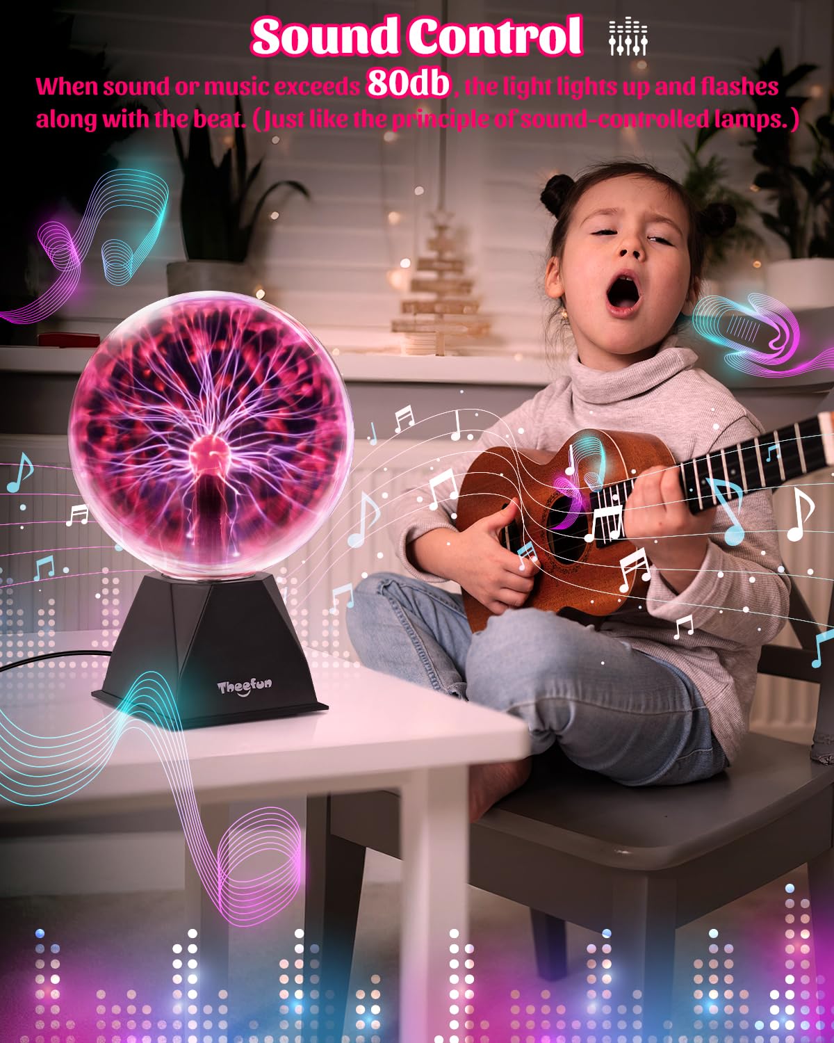 Theefun Plasma Ball: 8 Inch Plasma Globe Touch & Sound Sensitive Plasma Ball Lamp Electric Ball Lightning Novelty Gifts for Parties, Home, Prop, Decoration, Birthday