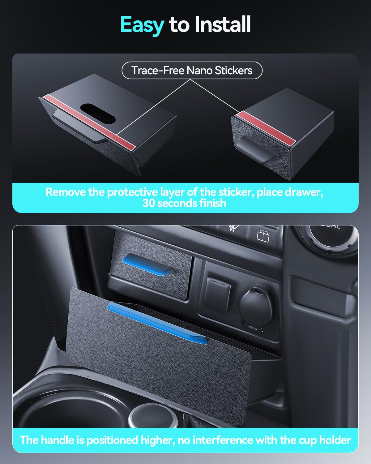 for Toyota 4Runner 2014-2024 Console Drawer Storage Magnetic Design Slides Smoothly - [Thickened ABS Material][Easy to Install& 100% Stable] - Cubby Storage Box with Silent Flocking Felt