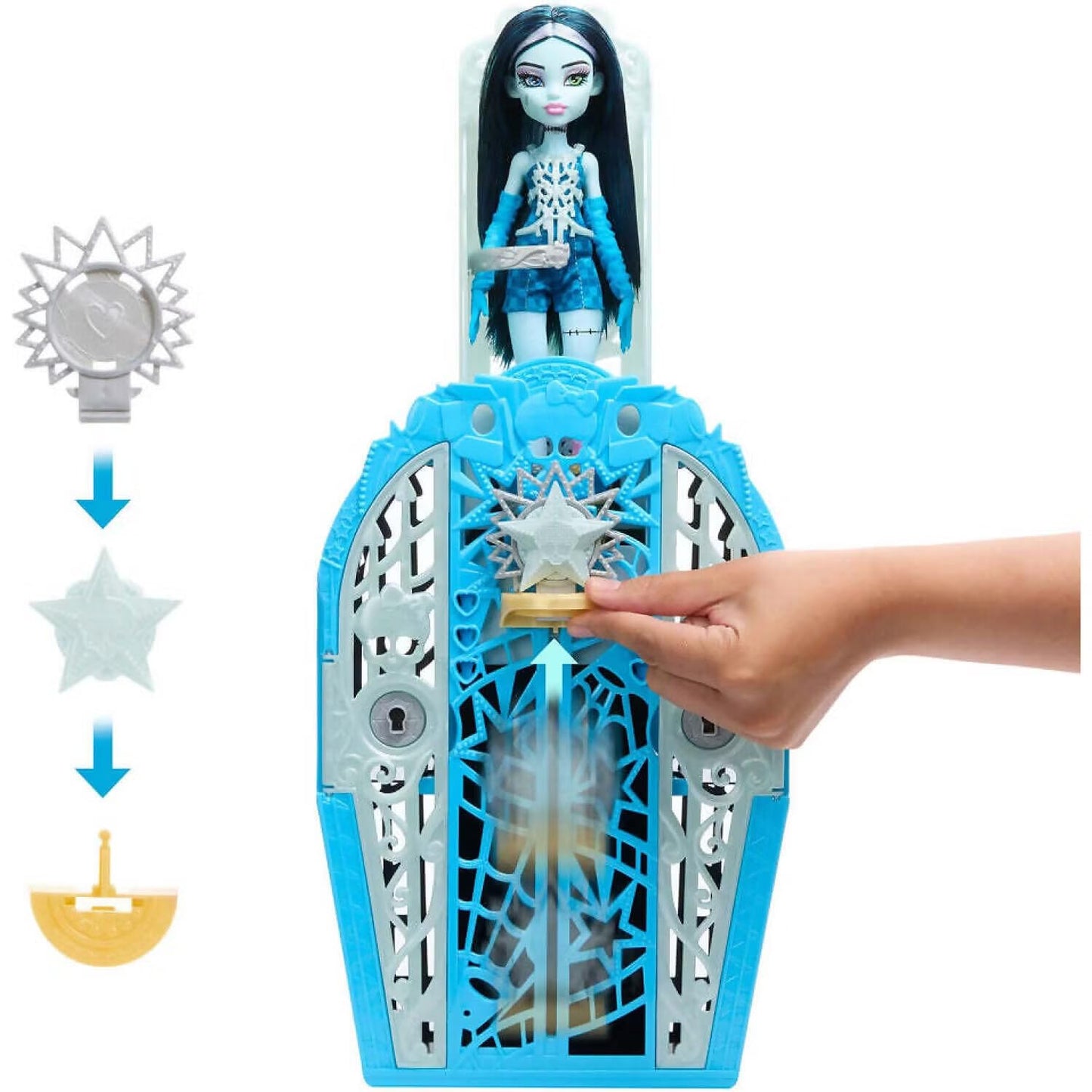 Monster High Skulltimate Secrets Doll and Accessories Set, Hauntlywood Mysteries Frankie Stein with Reveal Closet & 19+ Glam Surprises Like Doll Clothes